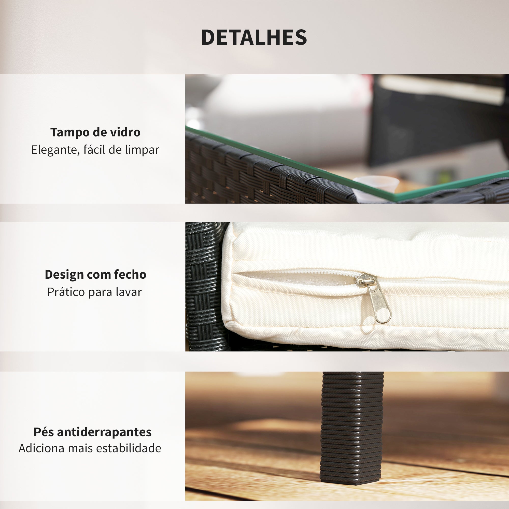 Conjunto de Sofá de Jardim de Vime Sintético Preto e Branco 103x55x80 cm