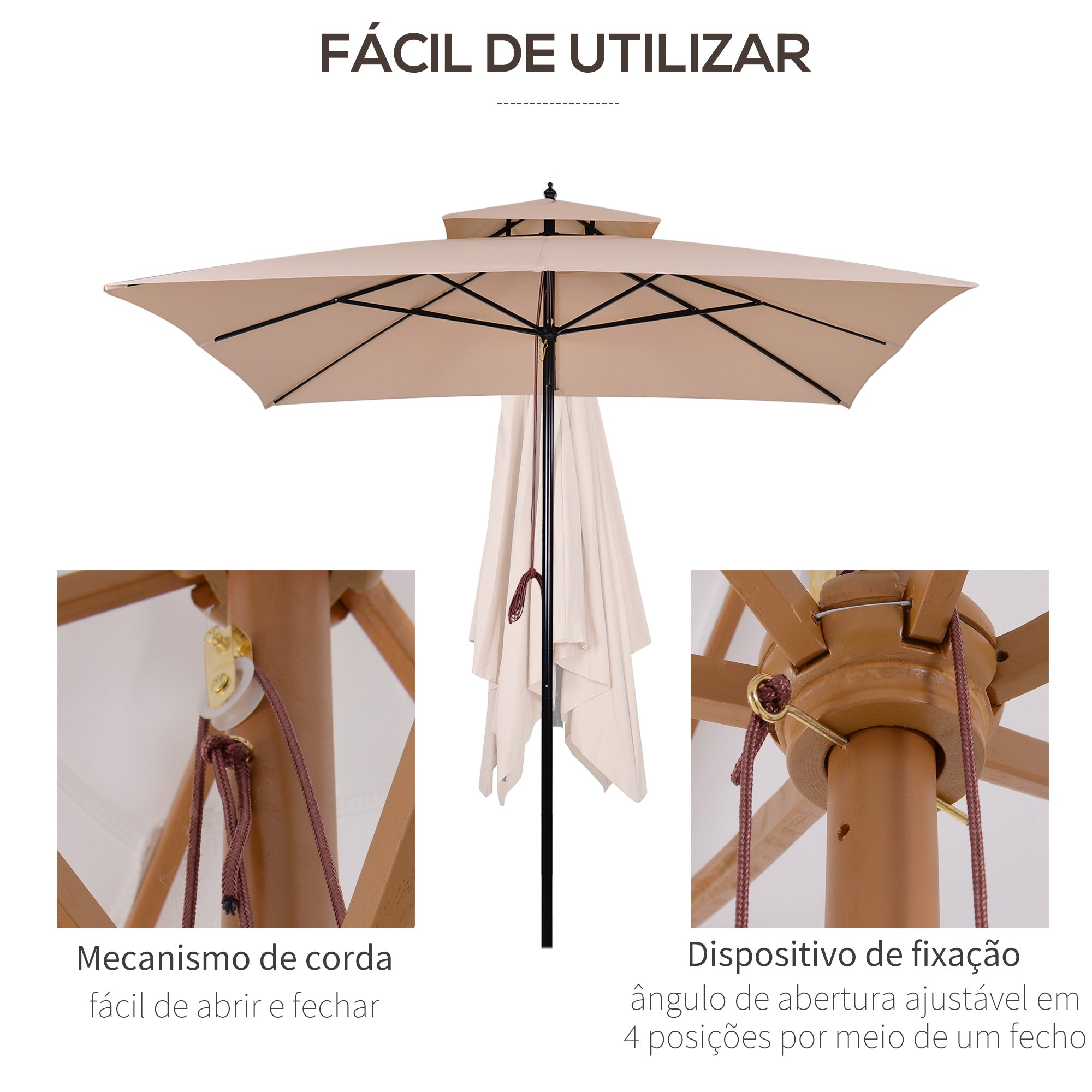 Guarda-Sol – 300x300x297cm – Bege – Aço e poliéster