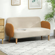 Sofá 2 Lugares em Veludo Bege e Ocre – 130x74x76 cm – Veludo (100% poliéster)