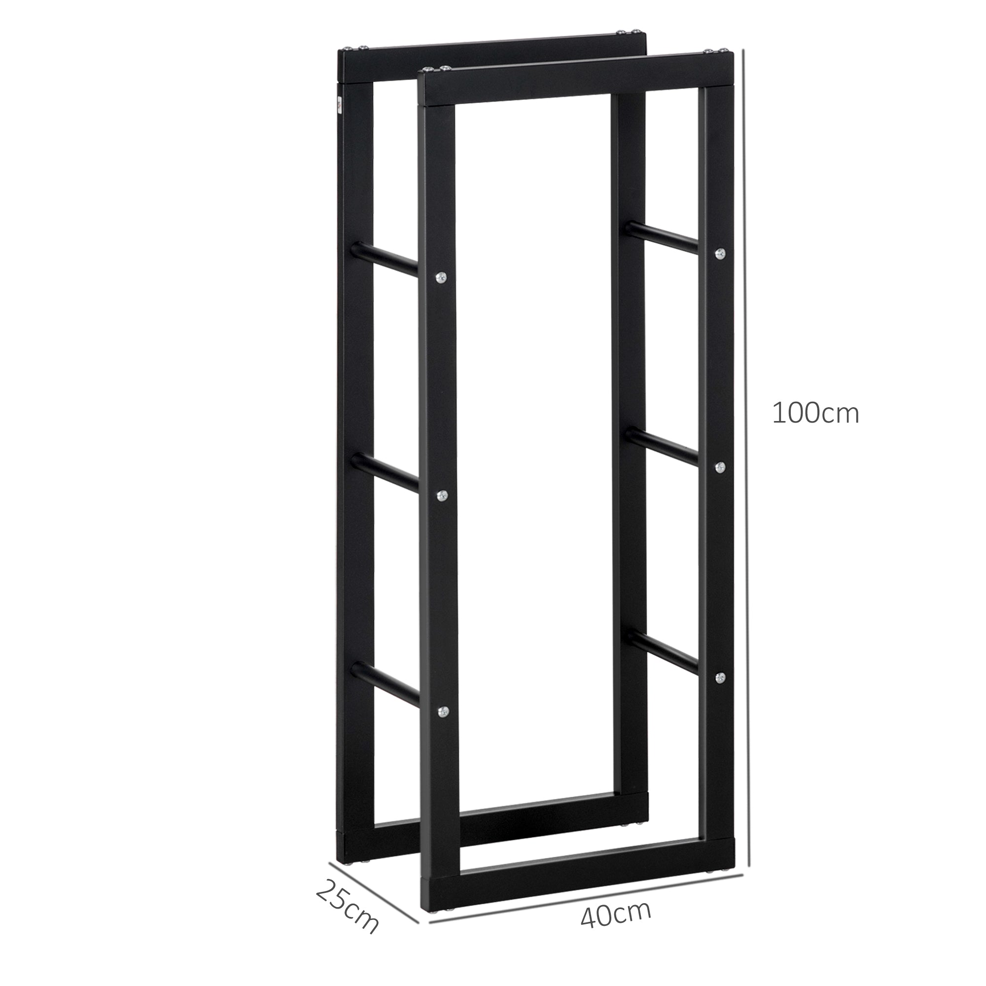 Suporte para Lenha Metálico – 40x25x100 cm – Preto