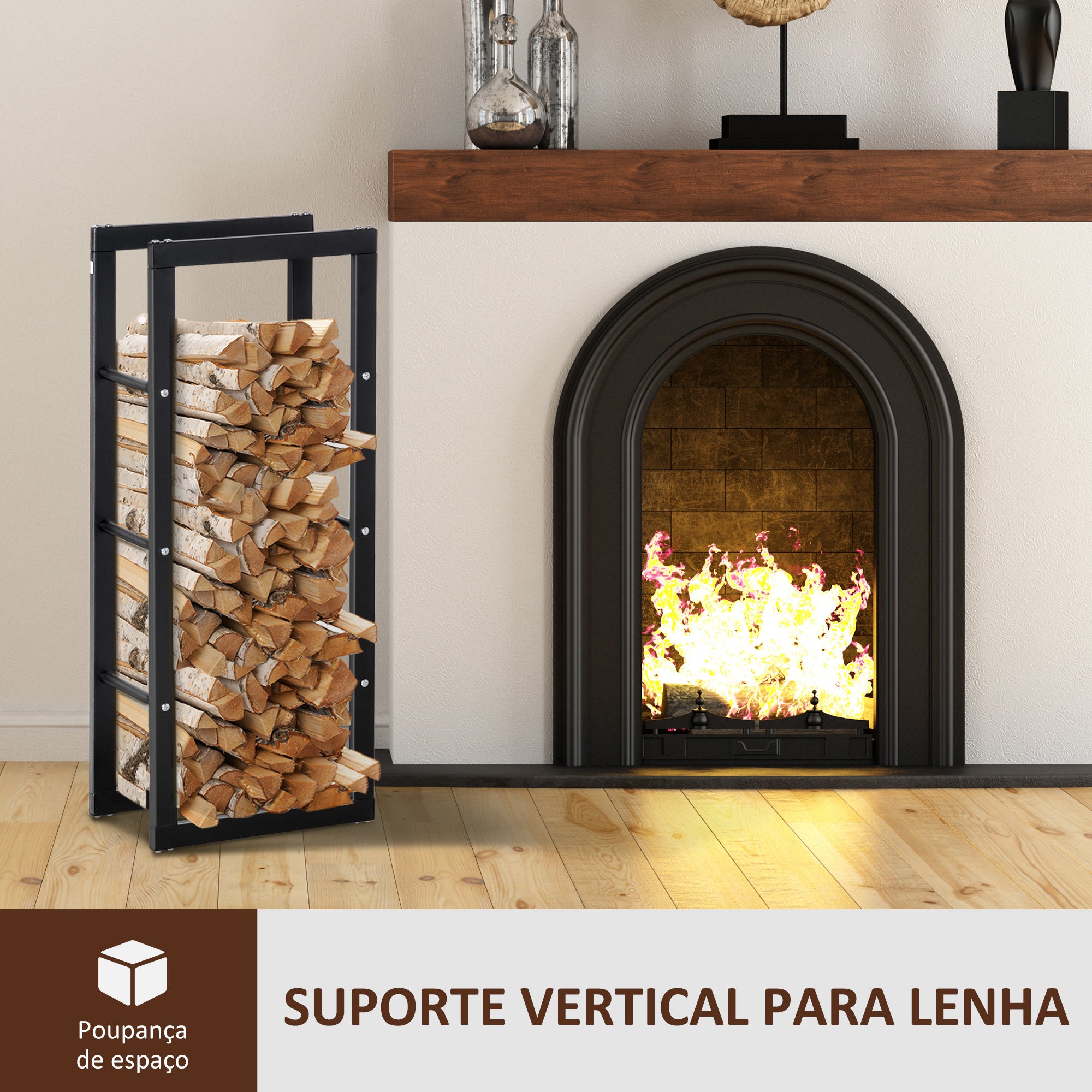 Suporte para Lenha Metálico – 40x25x100 cm – Preto