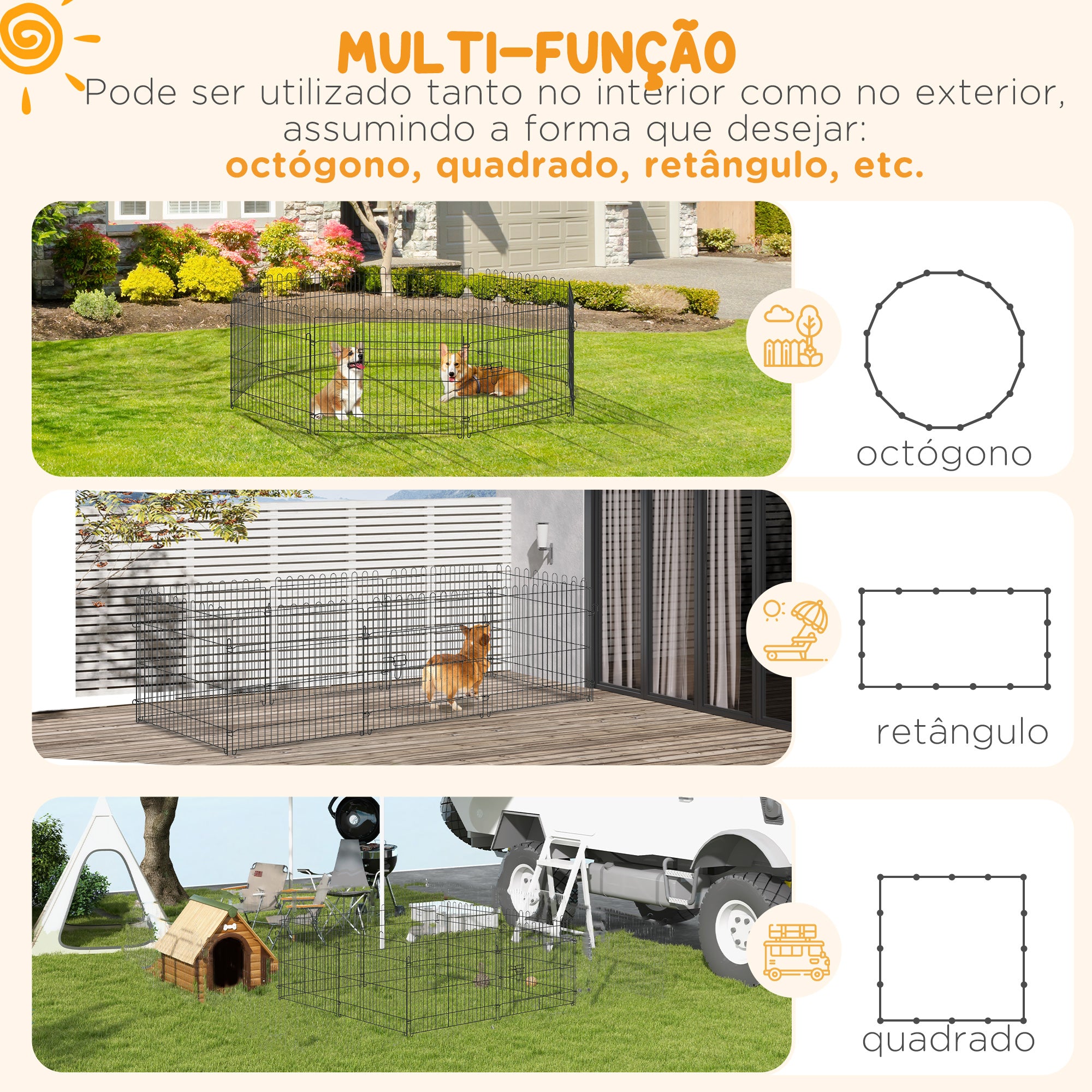 Parque para Animais de Estimação 8 Paineis 71x61cm Preto