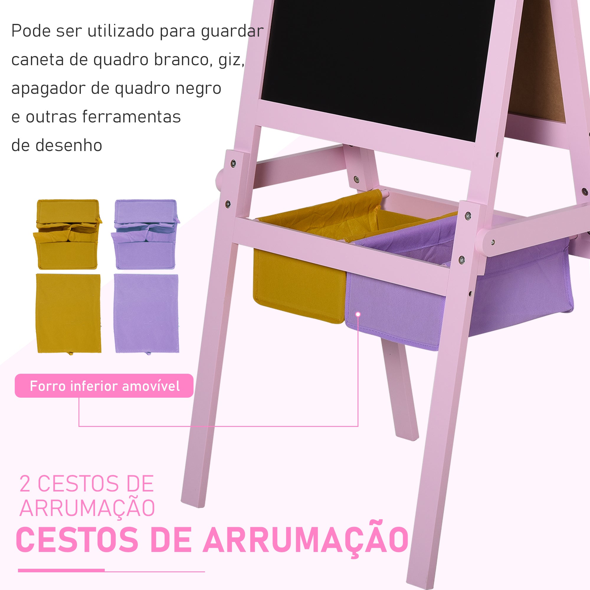 Cavalete Infantil 3 em 1 58,5x50,5x118 cm Rosa