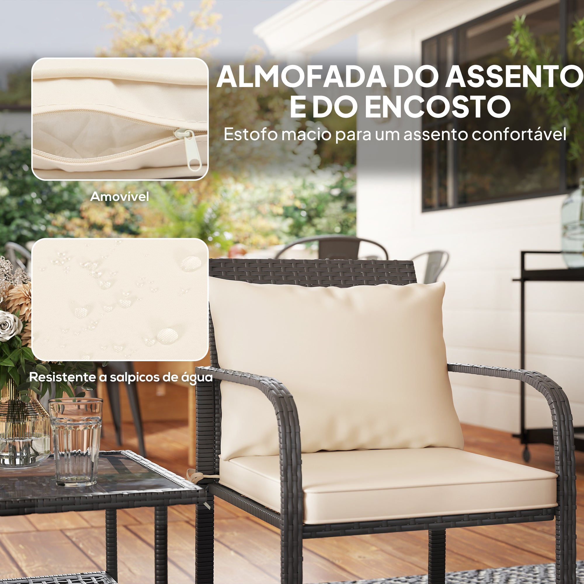 Conjunto de Jardim de 3 Peças Marrom Escuro e Creme - 55x57x79 cm