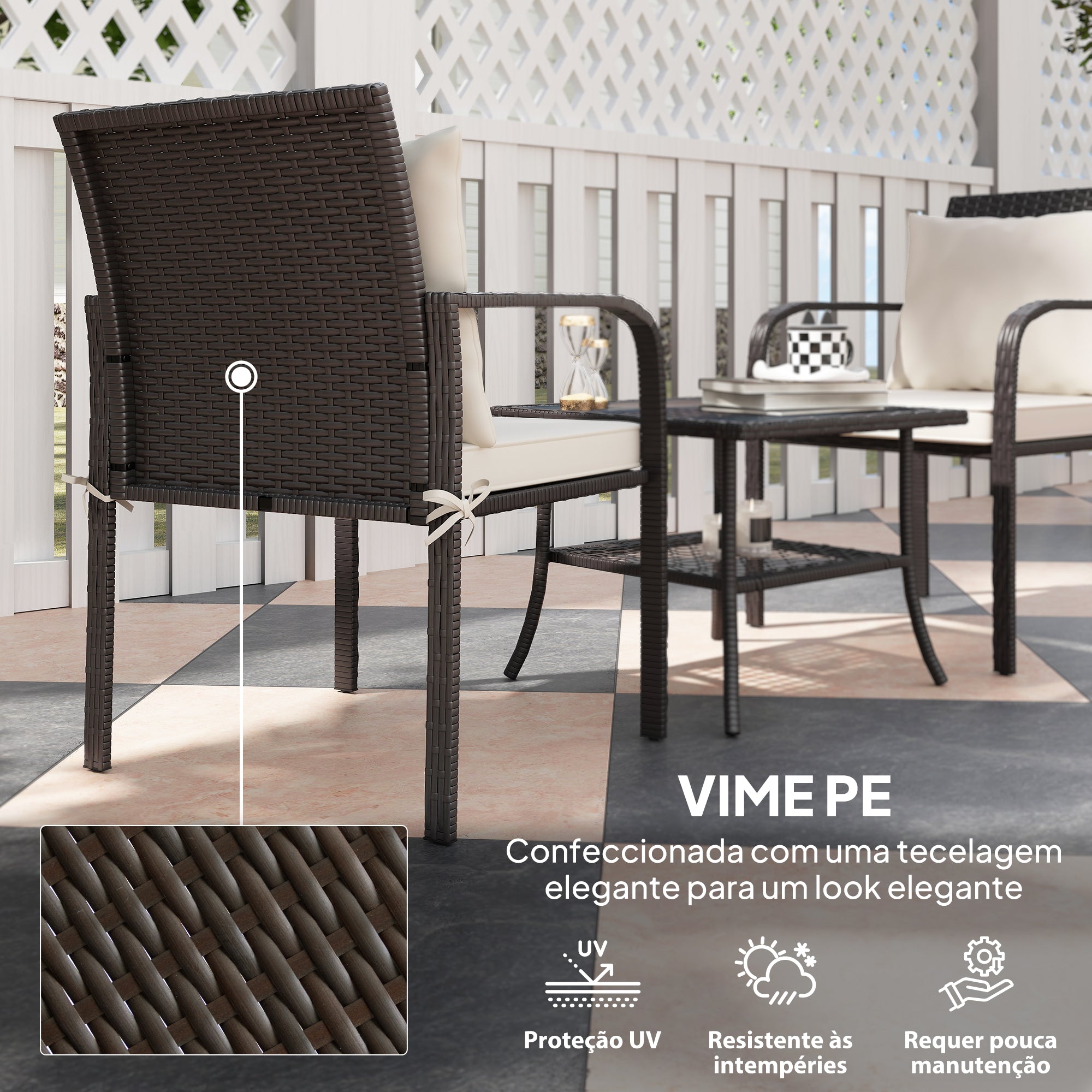 Conjunto de Jardim de 3 Peças Marrom Escuro e Creme - 55x57x79 cm