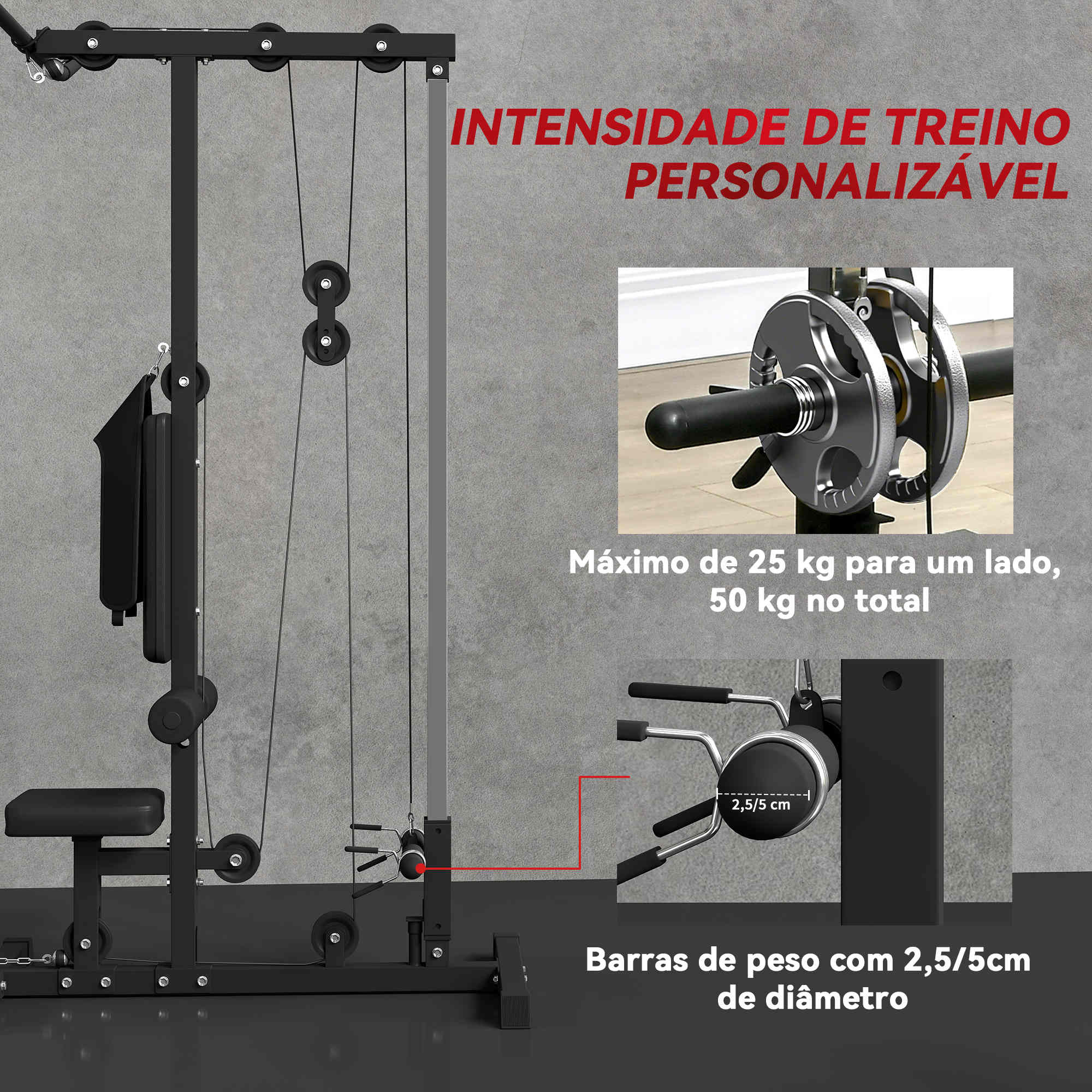 Estação de Musculação com Assento Ajustável – 140x108x197 cm – Preto – Aço