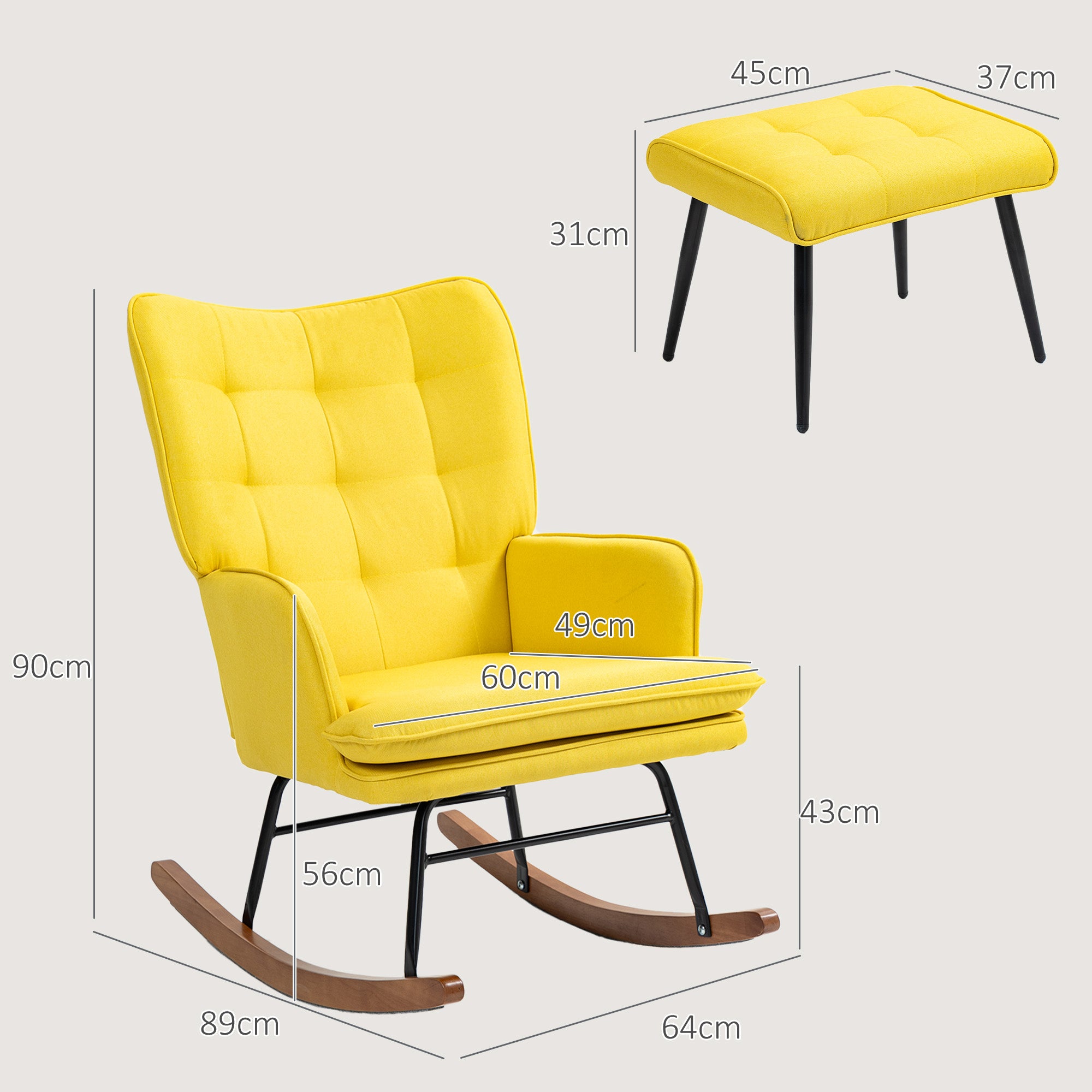Poltrona de Baloiço Amarela – 64x89x90 cm – Linho sintético, Aço e Madeira de faia