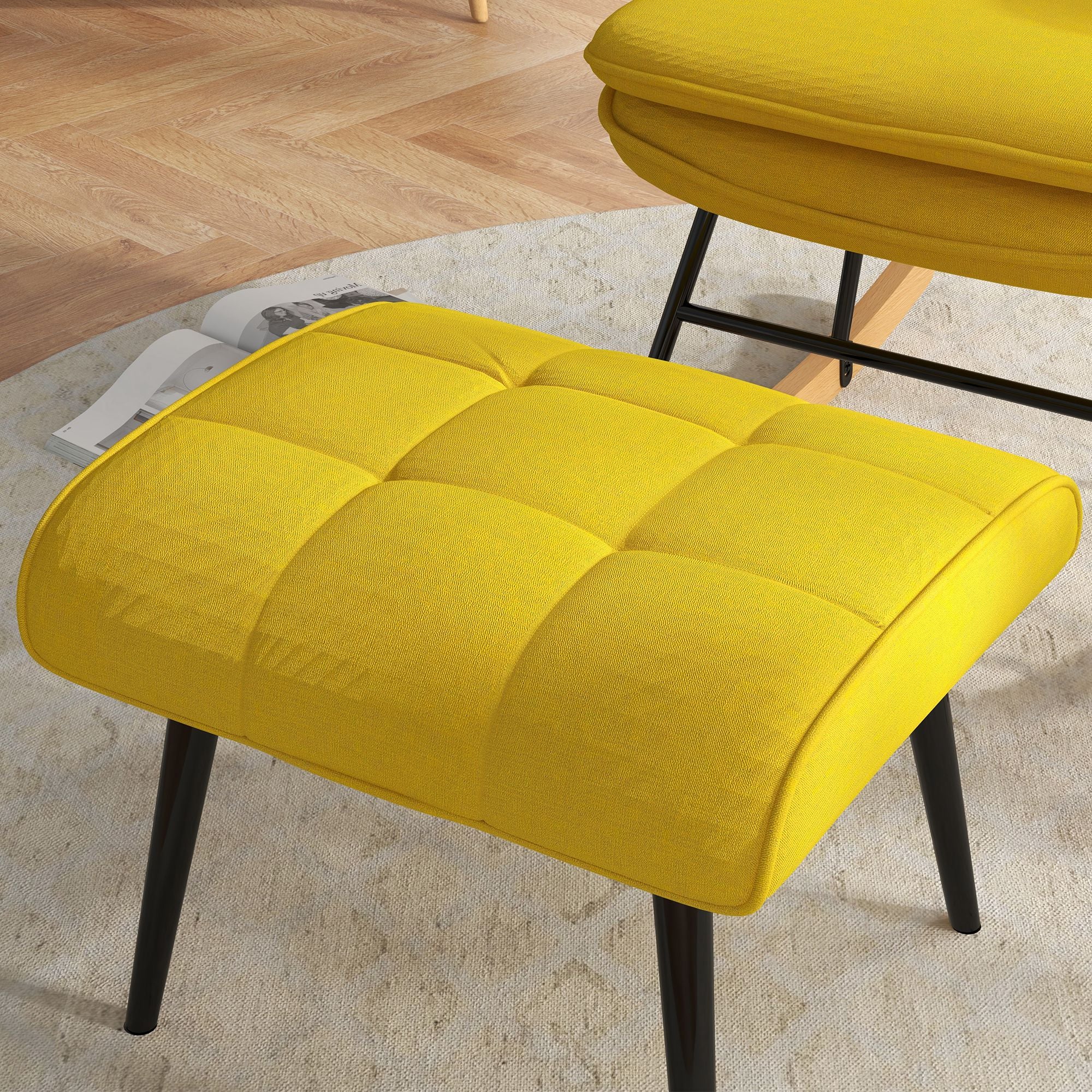Poltrona de Baloiço Amarela – 64x89x90 cm – Linho sintético, Aço e Madeira de faia