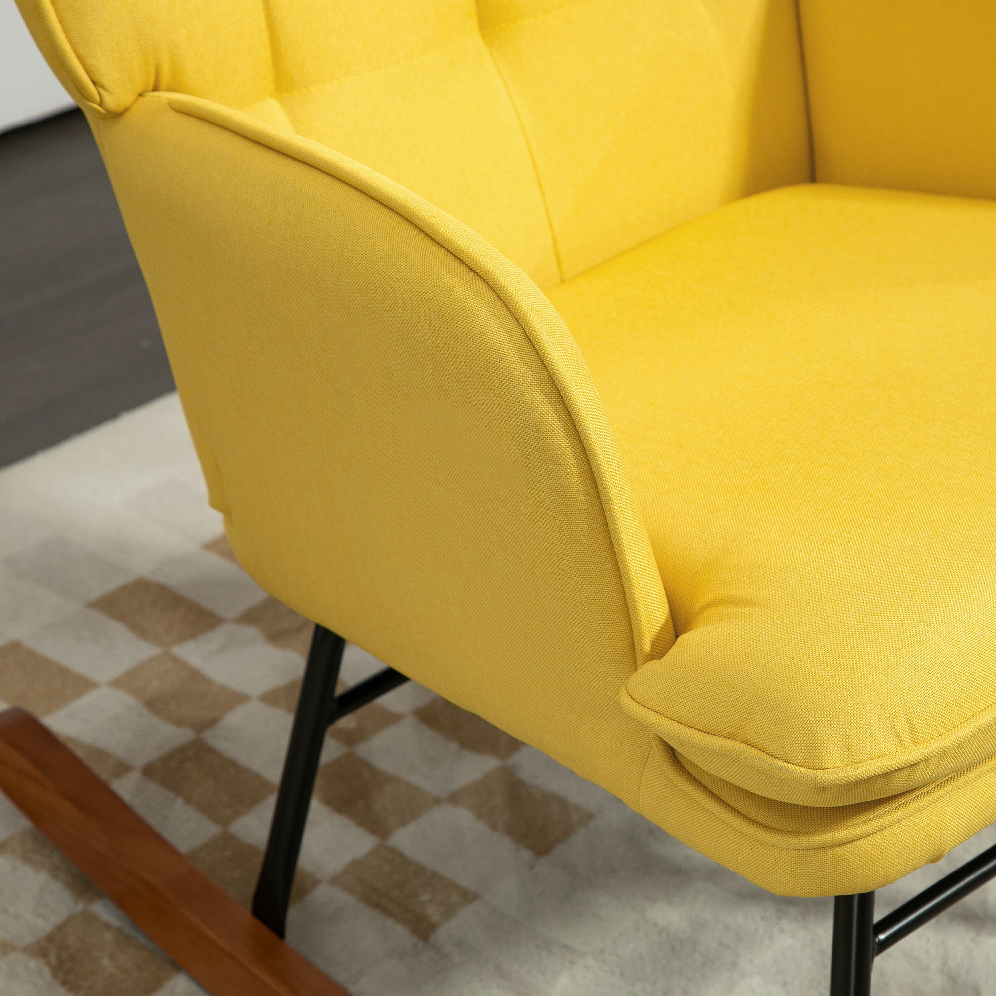Poltrona de Baloiço Amarela – 64x89x90 cm – Linho sintético, Aço e Madeira de faia