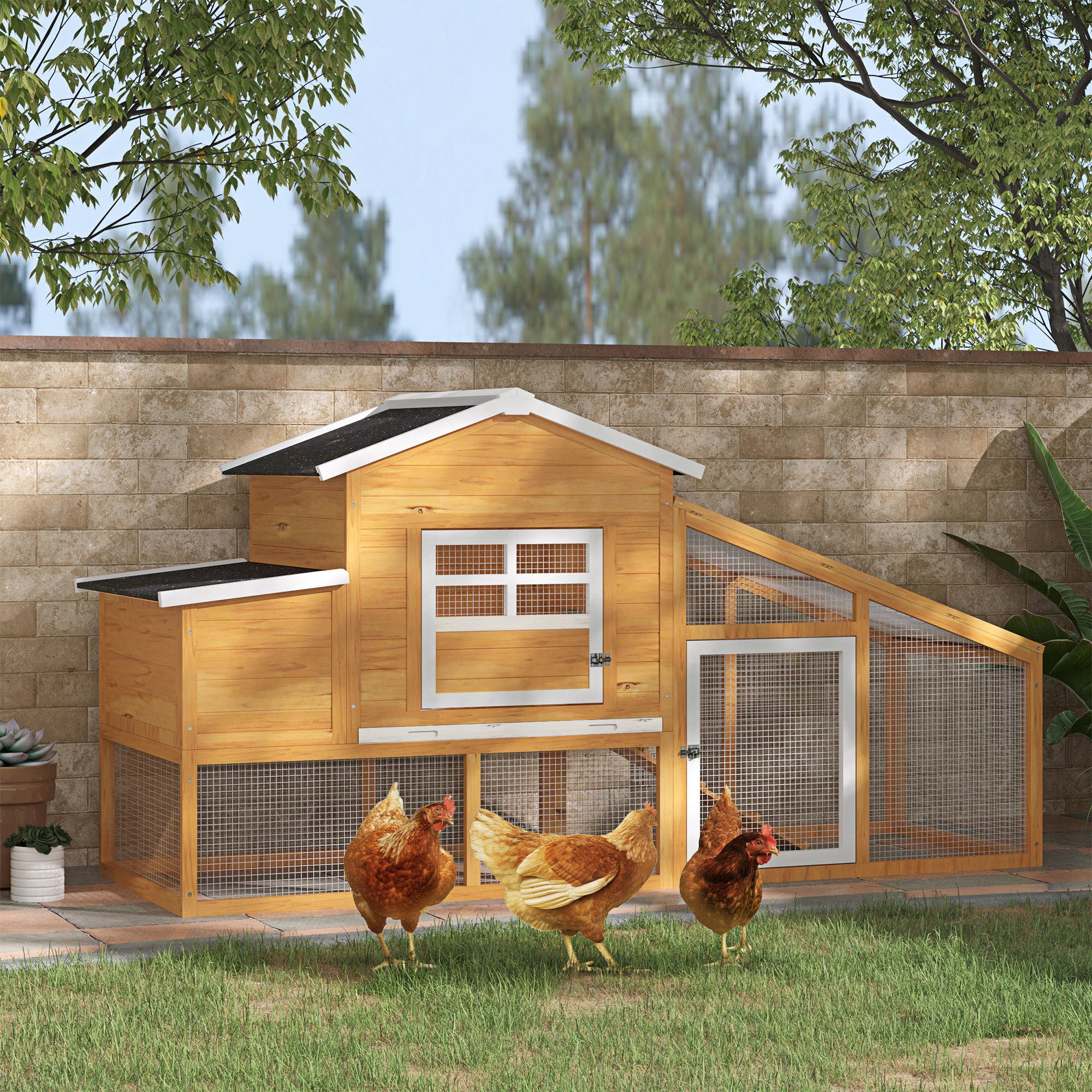 Galinheiro de Madeira Exterior 200x80x105 cm Natural e Preto