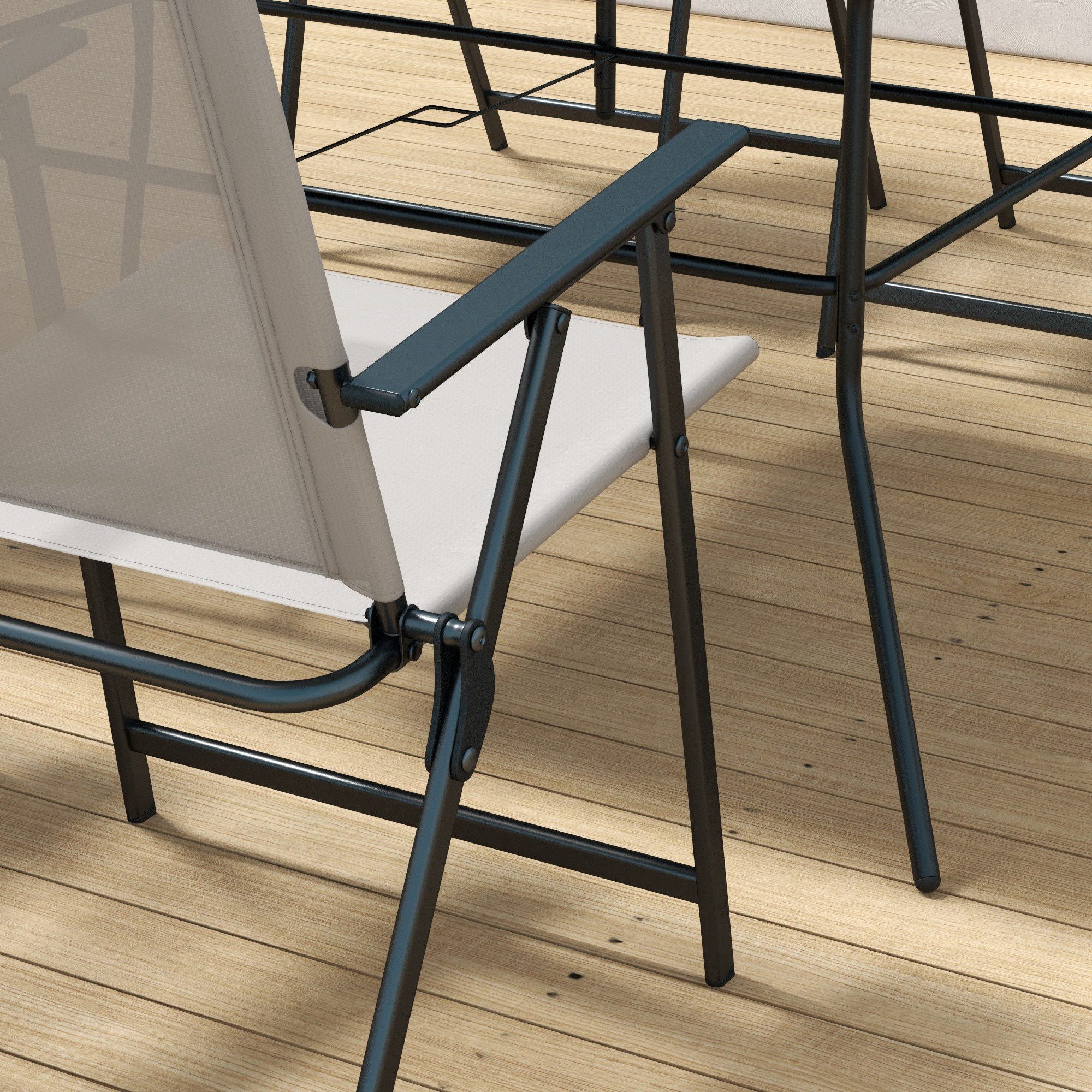 Conjunto de Refeição de 7 Peças Cinza 140x90x70 cm para Jardim - Mesa e 6 Cadeiras Dobráveis