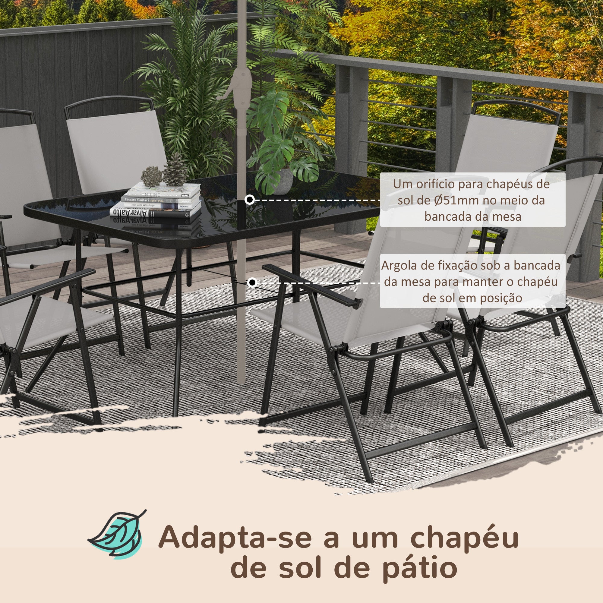 Conjunto de Refeição de 7 Peças Cinza 140x90x70 cm para Jardim - Mesa e 6 Cadeiras Dobráveis