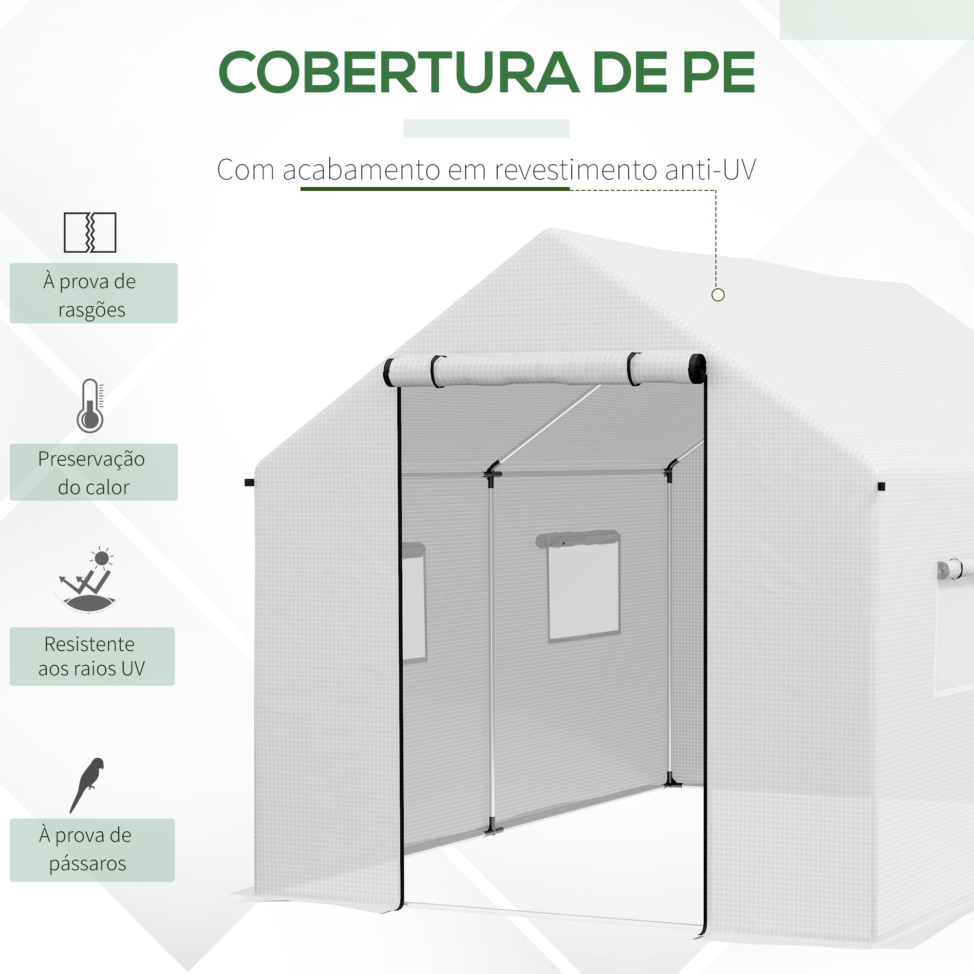 Estufa Tipo Túnel – 200x300x200 cm – Branca – Aço galvanizado e Polietileno