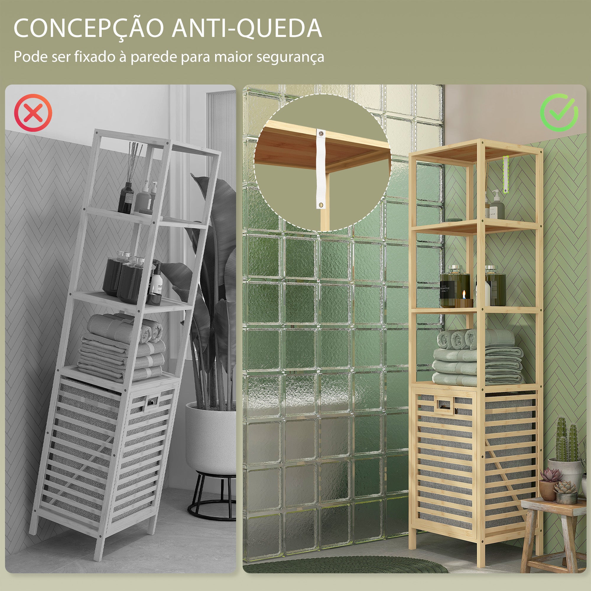 Estante de Casa de Banho em Bambu Natural 44x33x160 cm - Cor de Madeira Natural