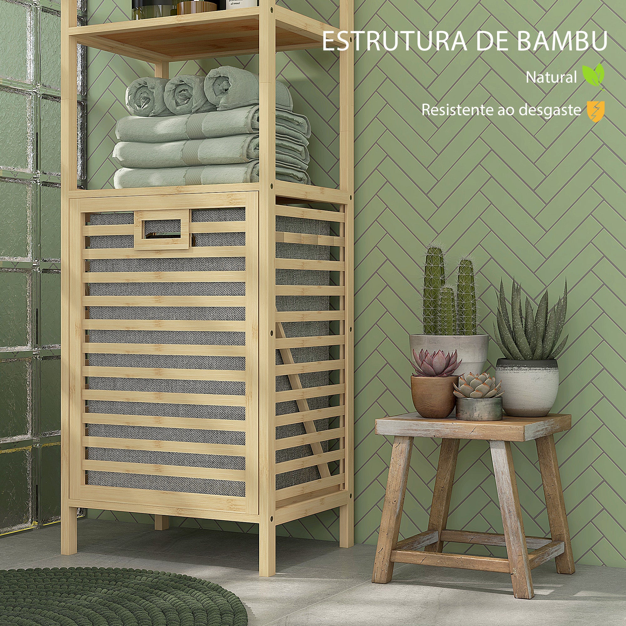 Estante de Casa de Banho em Bambu Natural 44x33x160 cm - Cor de Madeira Natural