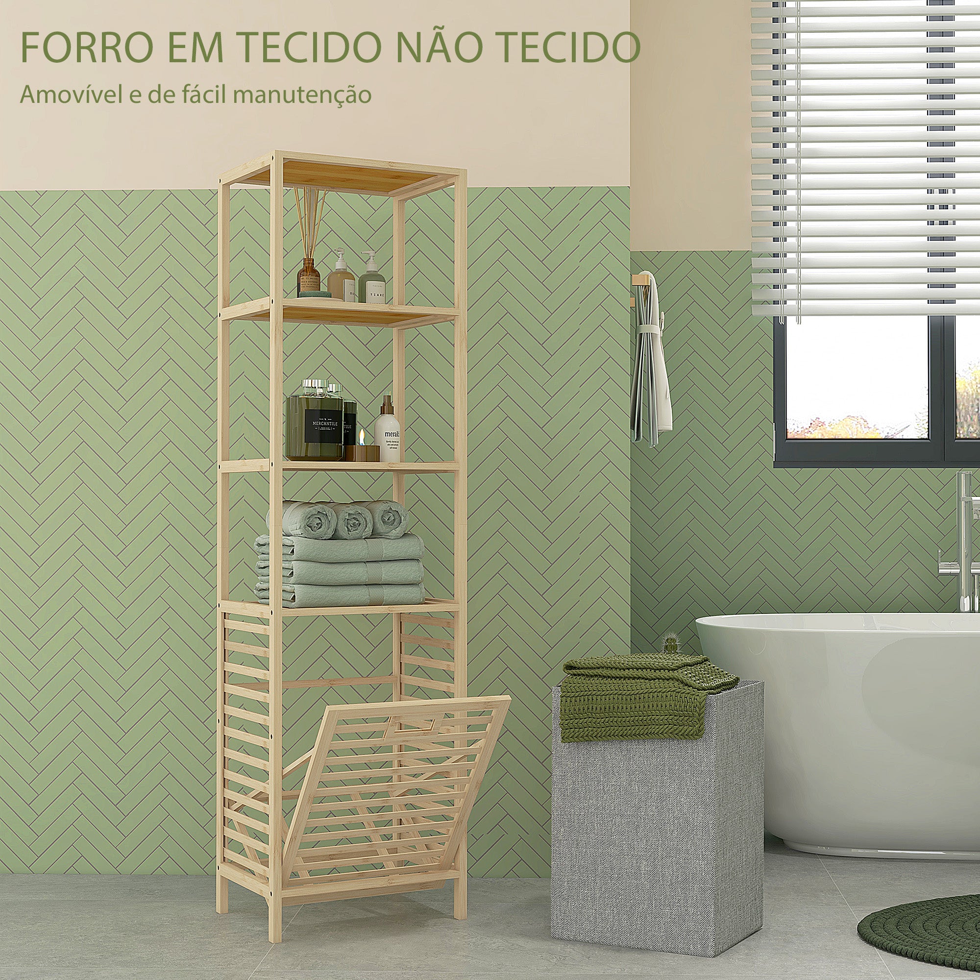 Estante de Casa de Banho em Bambu Natural 44x33x160 cm - Cor de Madeira Natural