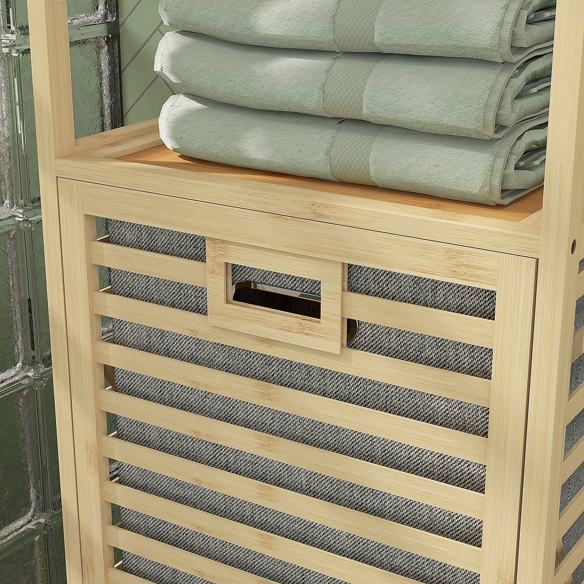 Estante de Casa de Banho em Bambu Natural 44x33x160 cm - Cor de Madeira Natural