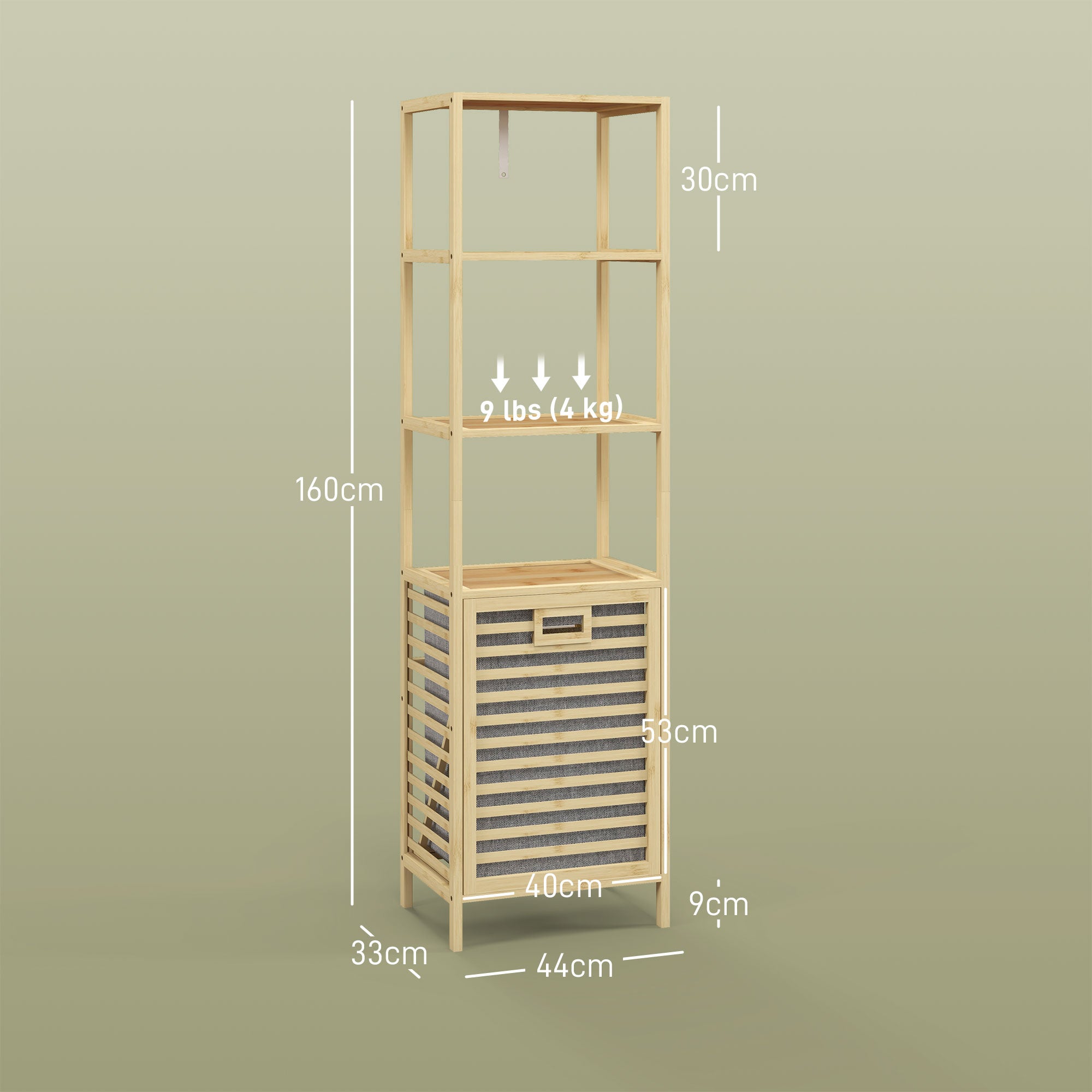 Estante de Casa de Banho em Bambu Natural 44x33x160 cm - Cor de Madeira Natural