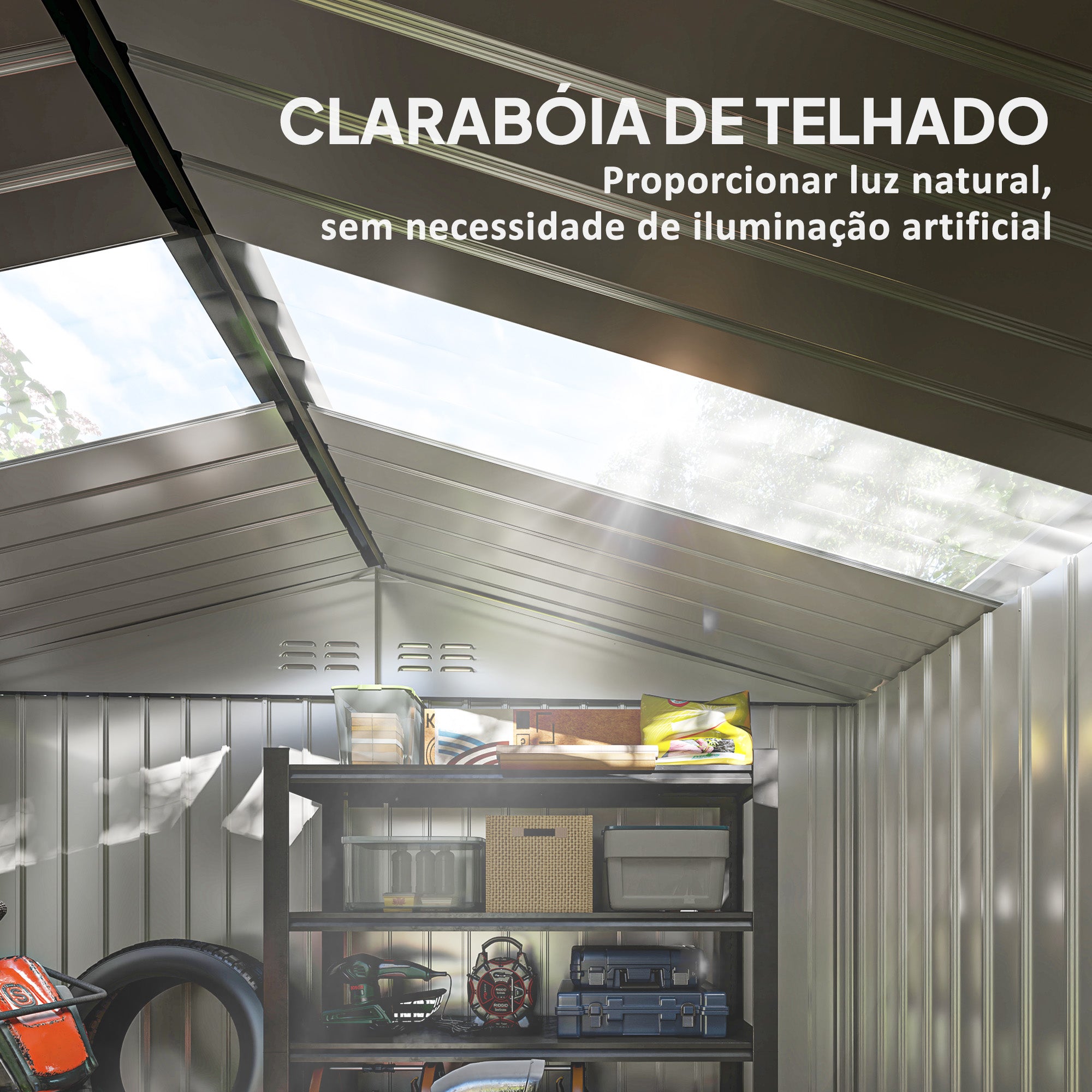 Abrigo de Jardim Exterior Cinzento 277x195x192cm - Armazenamento e Organização