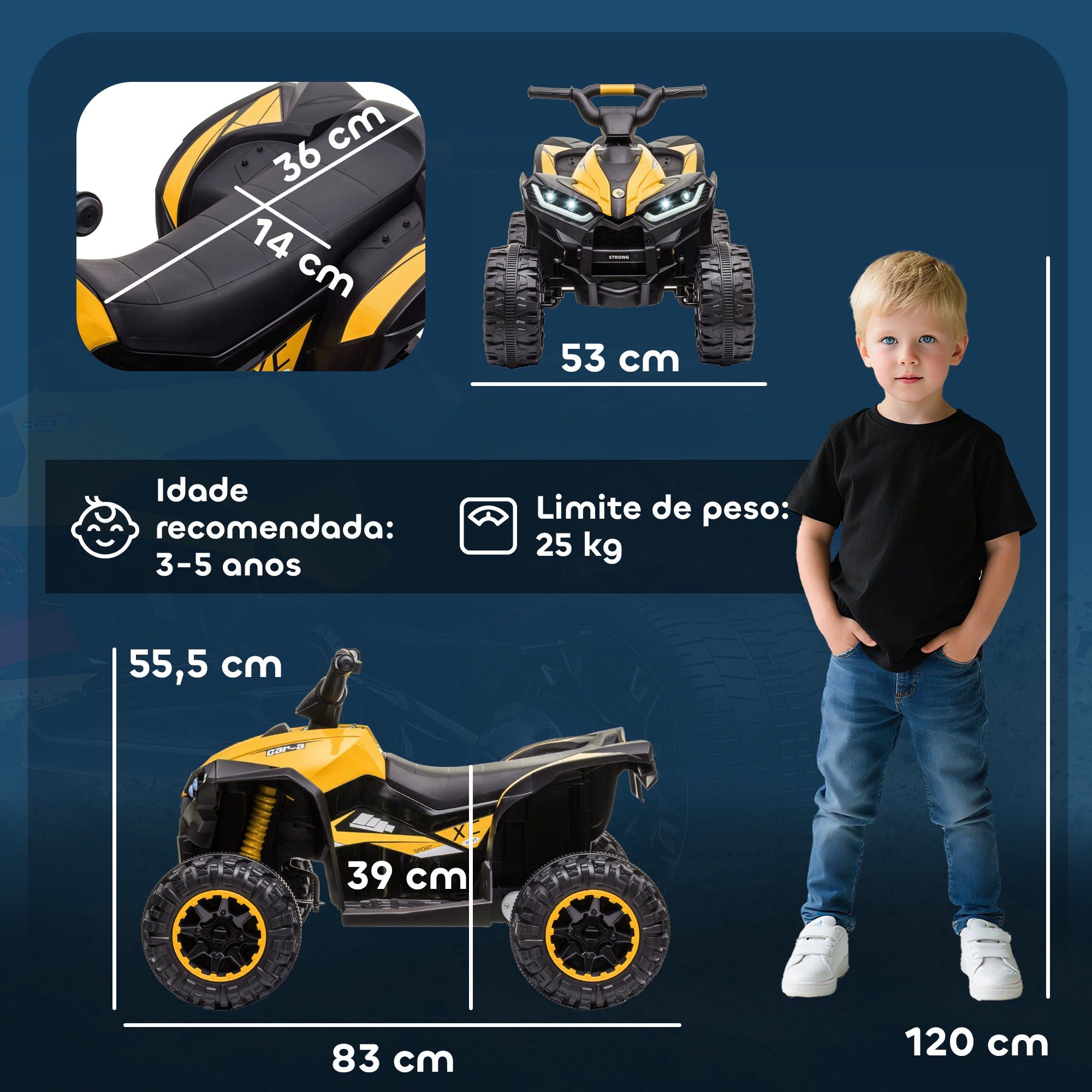 Quadriciclo Elétrico Infantil Amarelo 83x53x55,5 cm