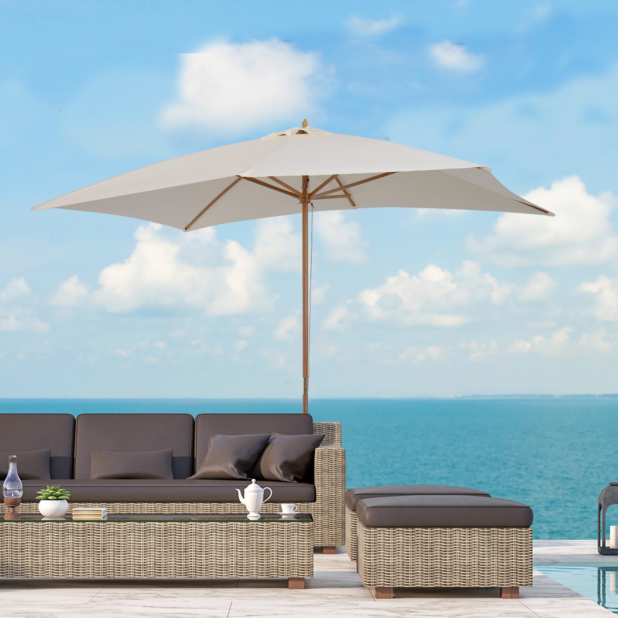 Chapéu de Sol de Jardim Retangular Creme 295x200x255cm