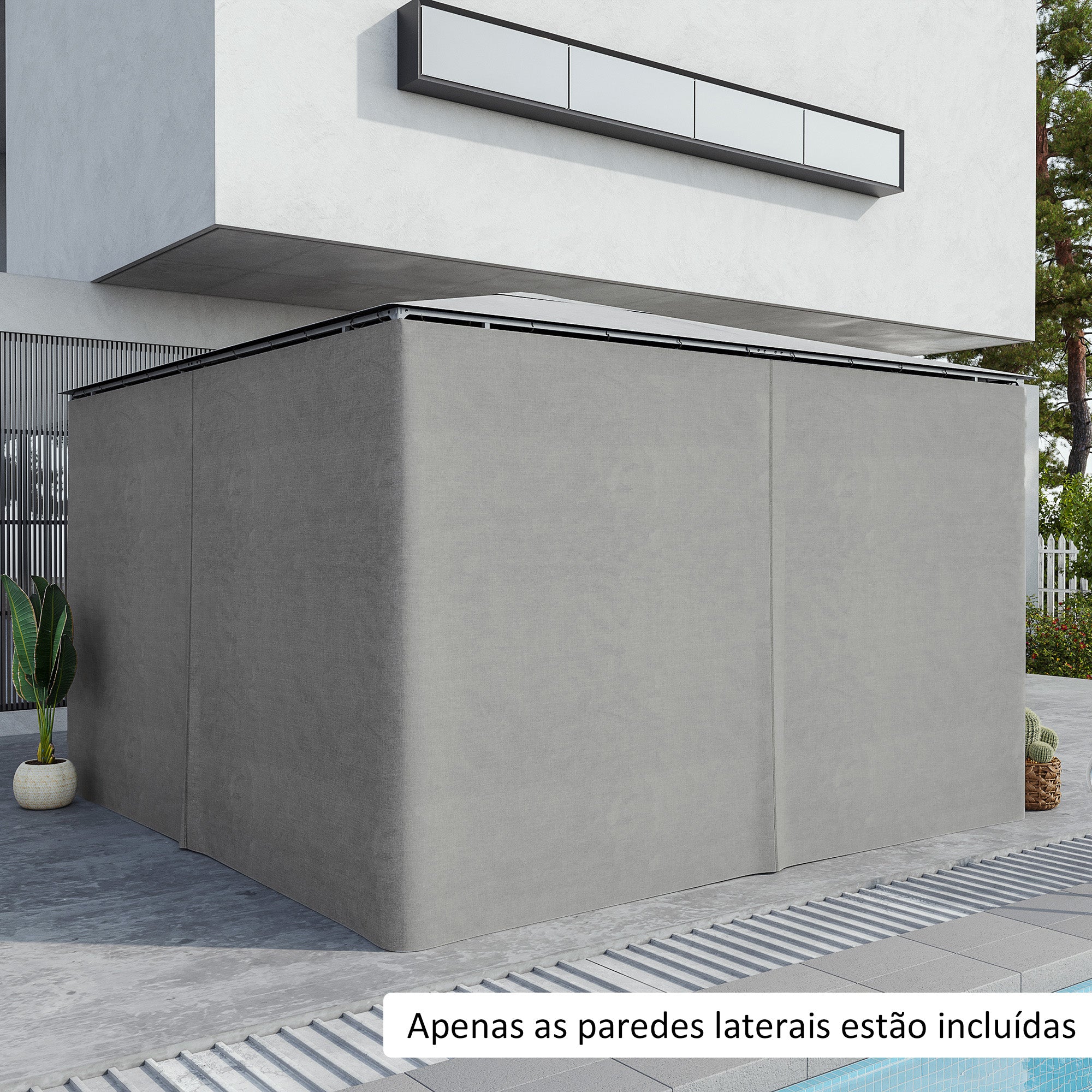 Cortinas Laterais para Tenda – 352x205 cm – Cinza Claro – Tecido de Poliéster