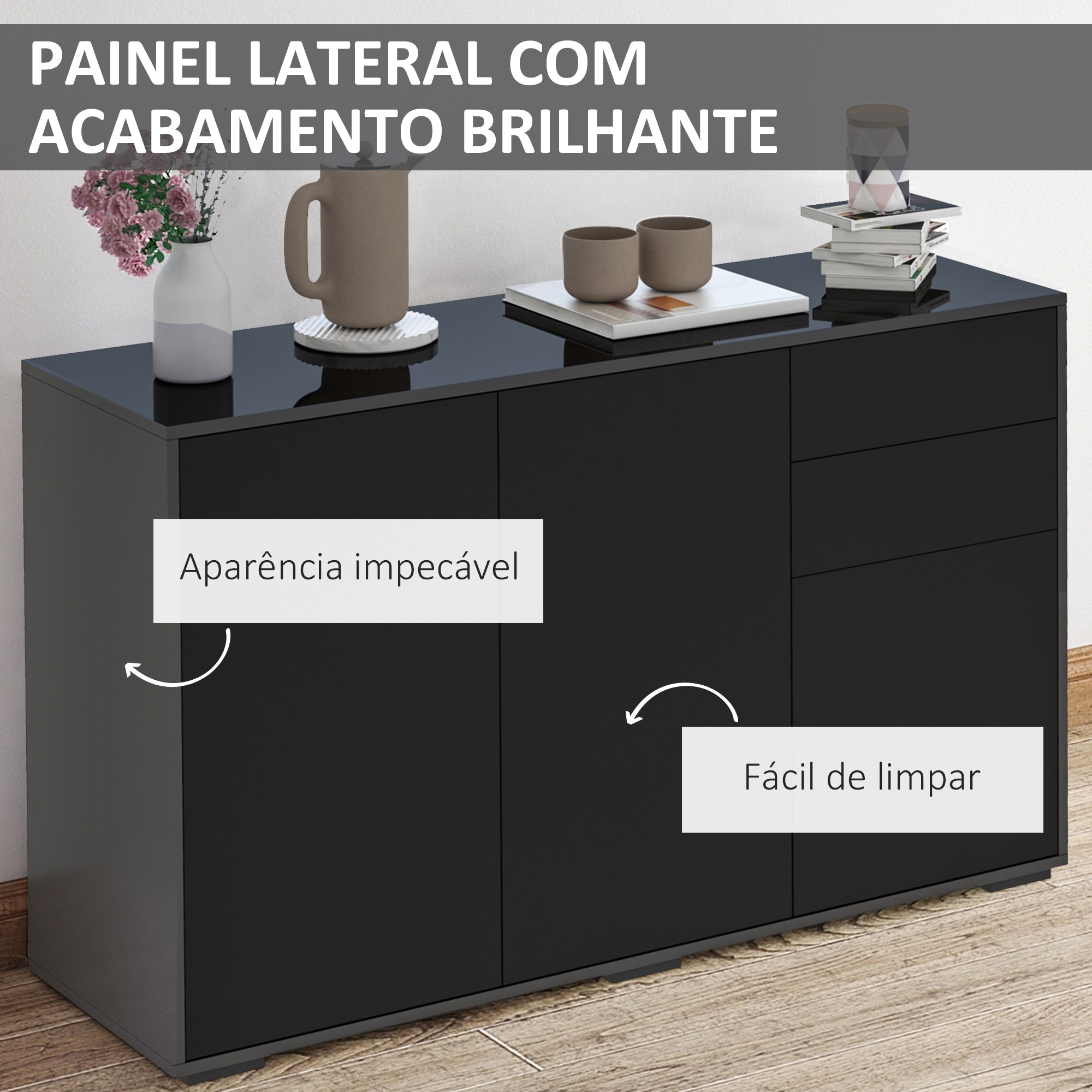 Aparador de Sala de Estar 117x36x74cm Preto