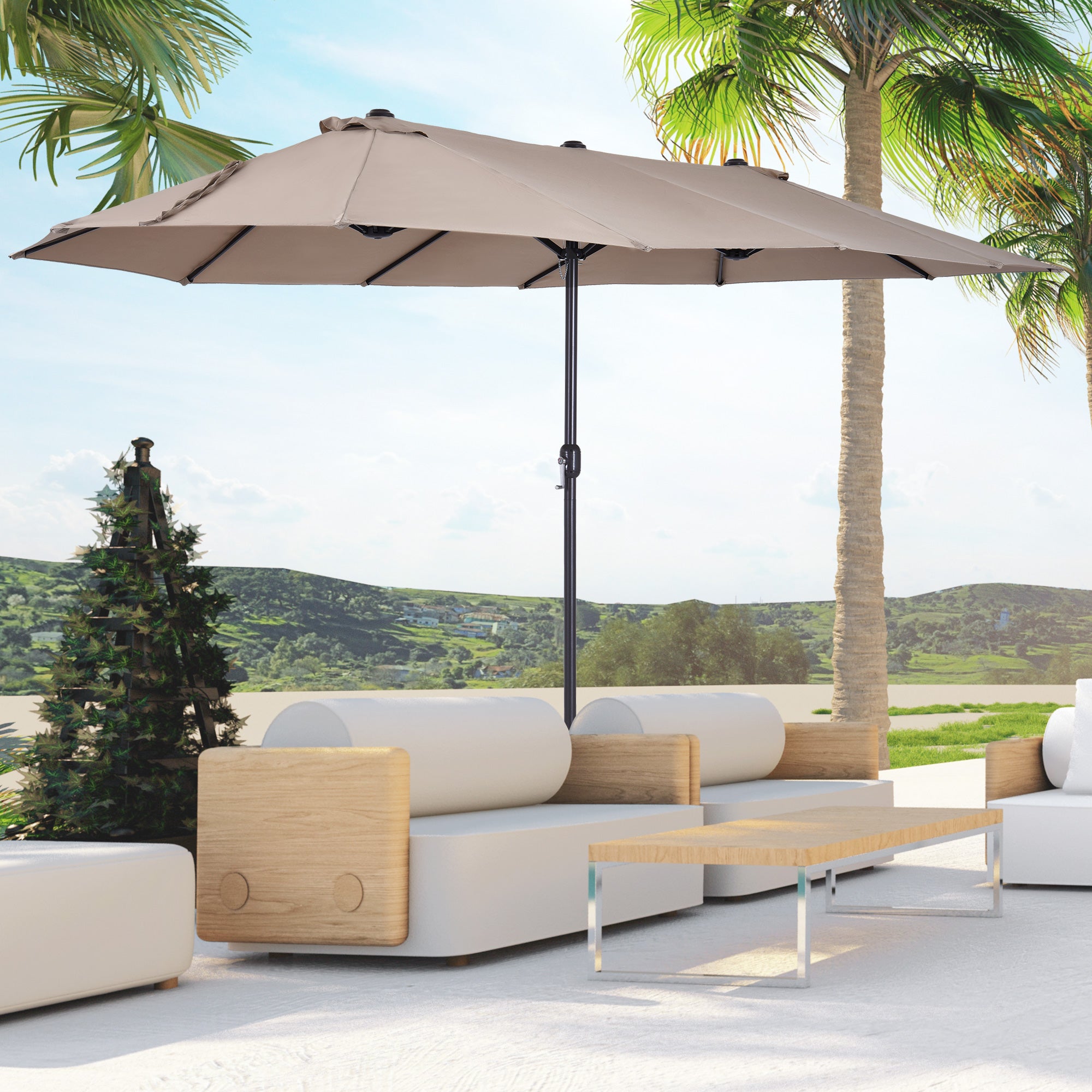 Chapéu de Sol Duplo Café 455x265x238 cm Resistente à Água e com Proteção Solar UV