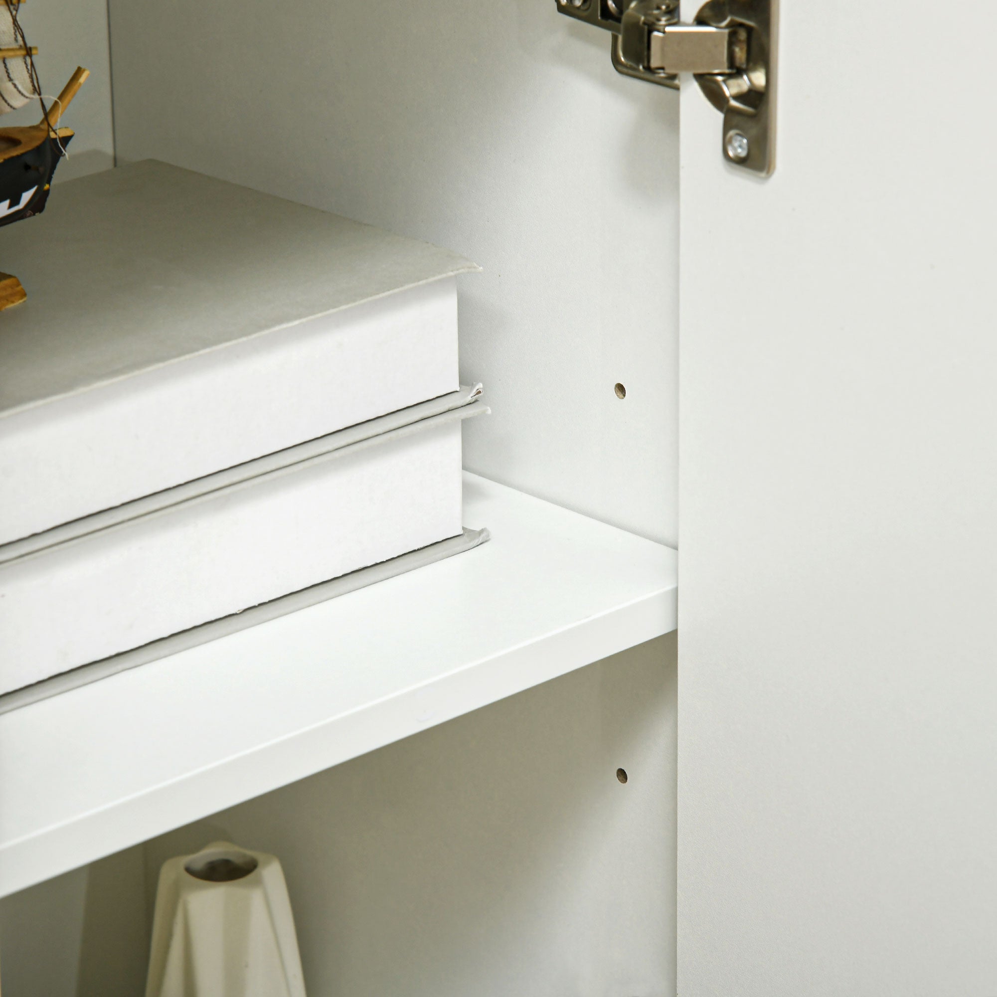 Aparador Moderno – 90x32x80 cm – Branco – Melamina e Madeira de Pinho
