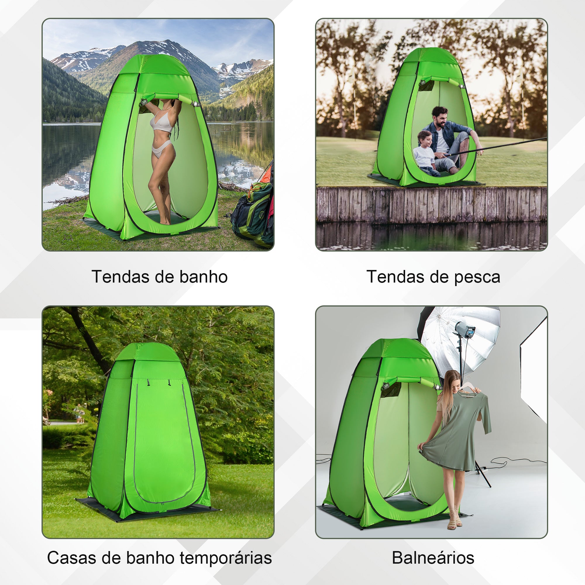 Tenda de Duche Portátil – 126x124x189 cm – Verde – Poliéster e Aço
