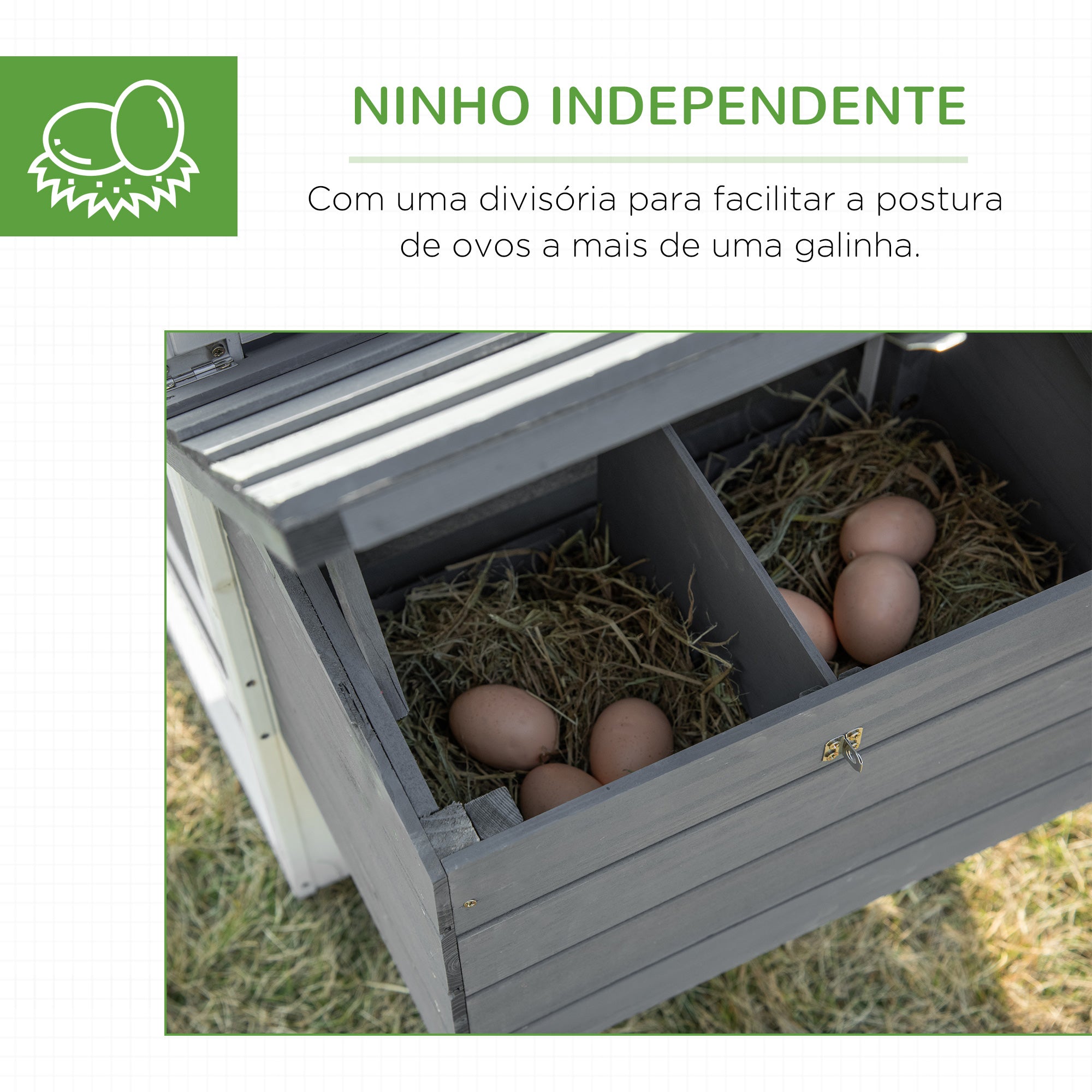 Galinheiro de Madeira para 2-3 Galinhas – 150,5x54x87 cm – Cinza e Branco – Madeira