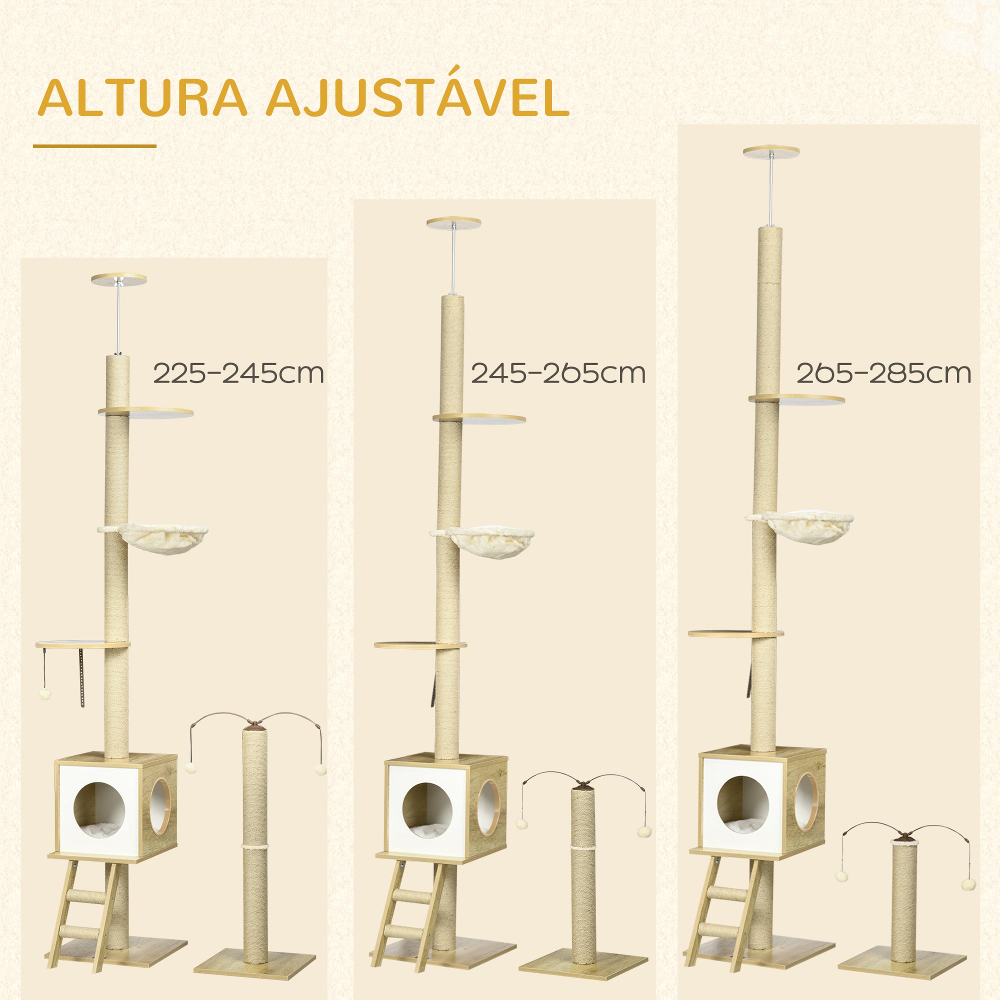 Árvore para Gatos 40x40225-285cm Marrom Claro, Bege e Branco