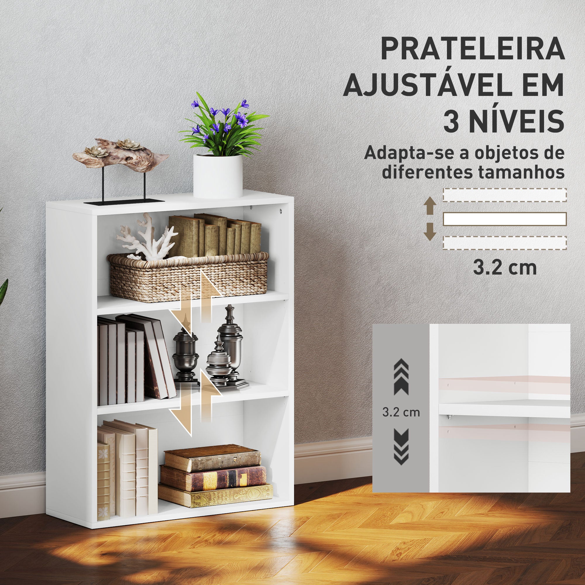 Estante de 3 Níveis Branca 60x24x80 cm - Organização e Elegância para o seu Espaço