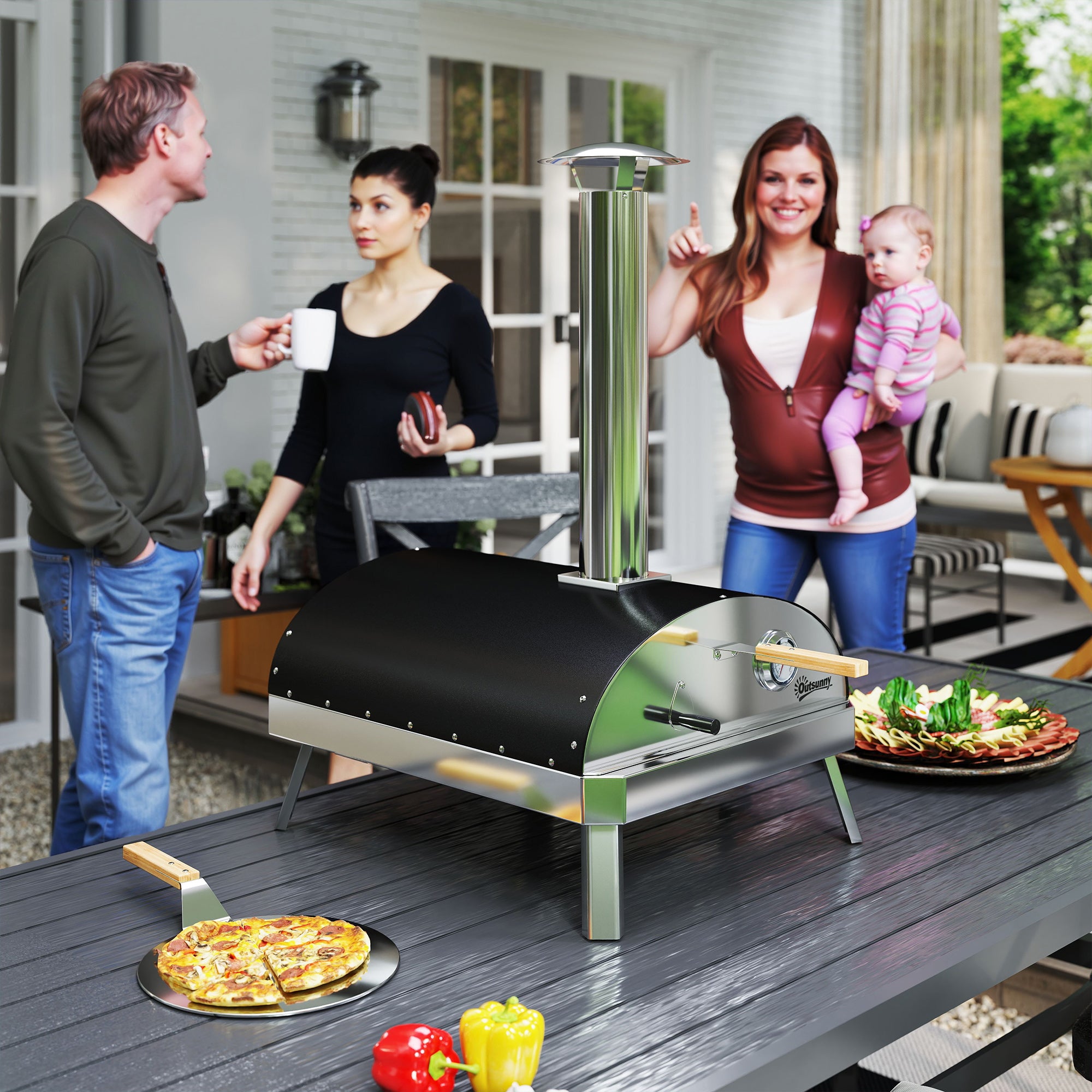 Forno de Pizza Exterior Ø33 cm Prata - Medidas 84x47x82 cm