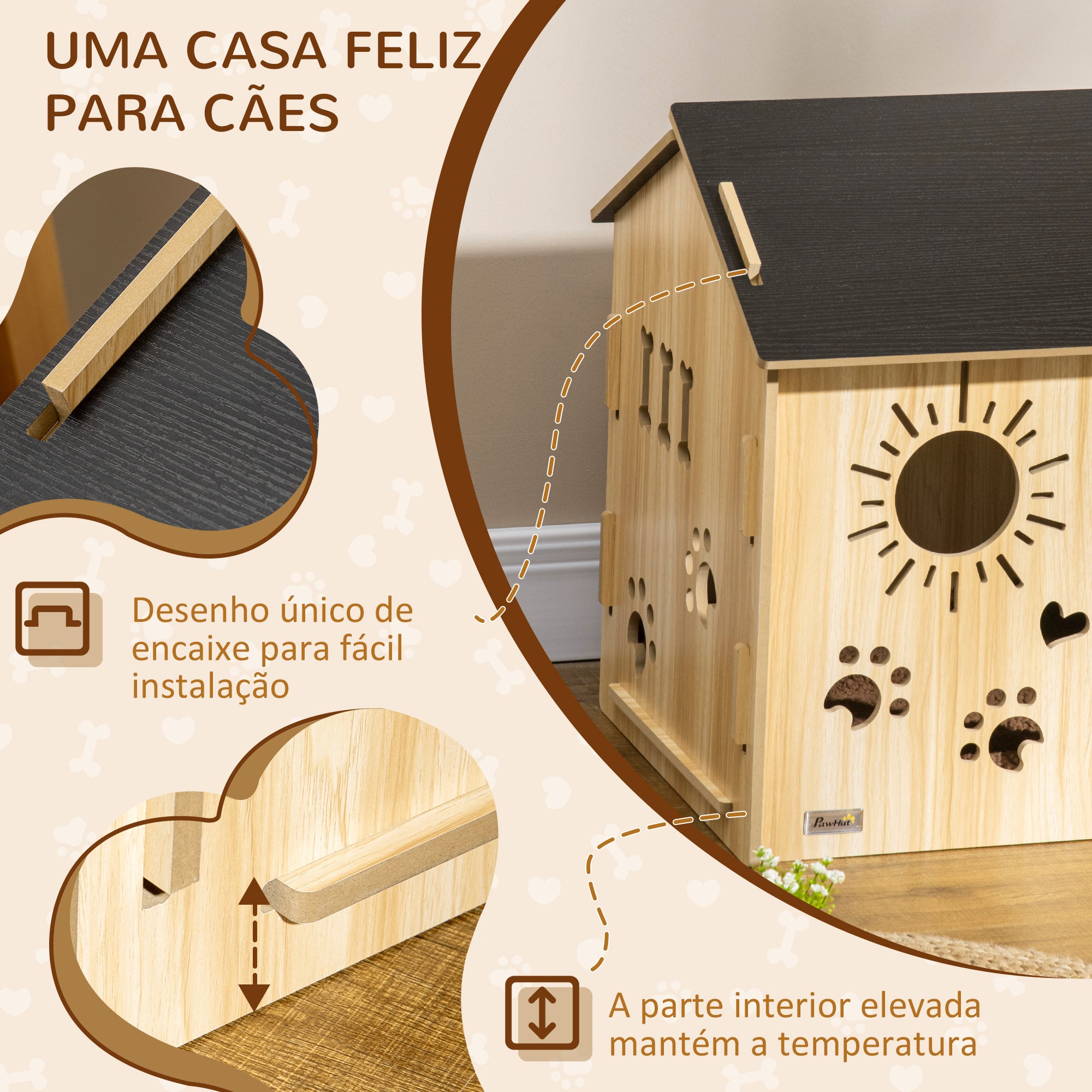 Casa de Madeira para Cães Pequenos – 69x50x58,5 cm – Preto – MDF