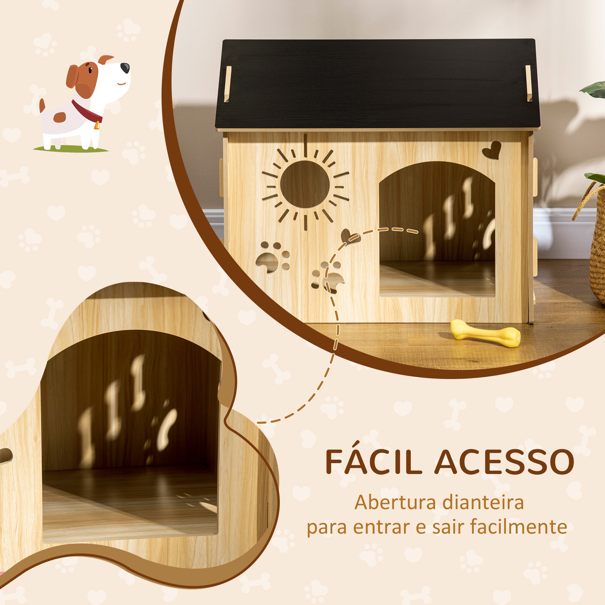 Casa de Madeira para Cães Pequenos – 69x50x58,5 cm – Preto – MDF