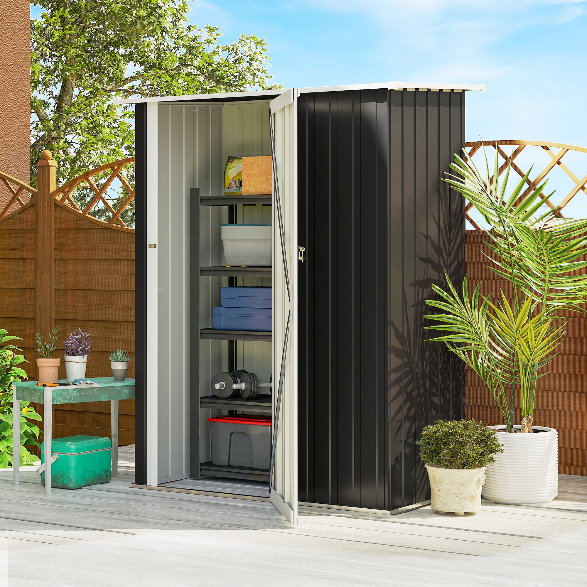 Abrigo de Jardim – 142x84x189cm – Cinzento – Aço Galvanizado