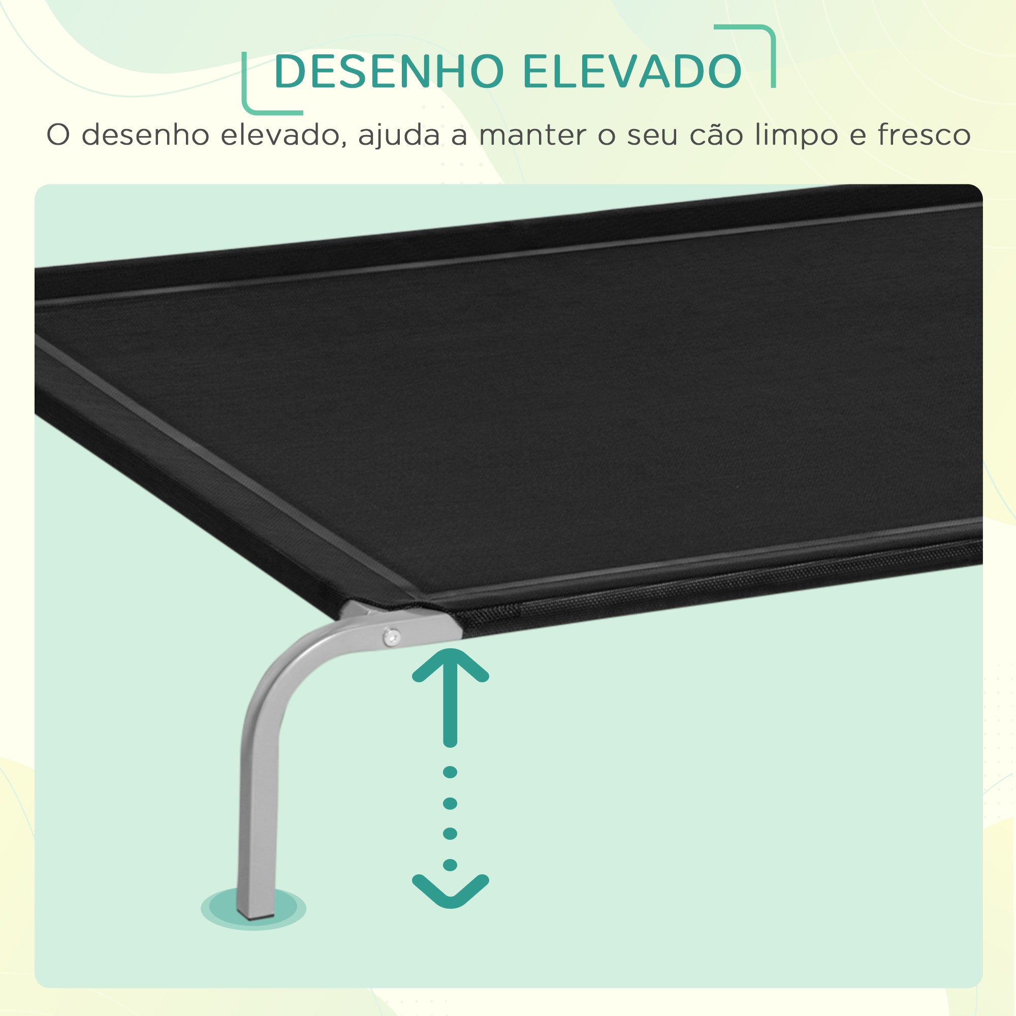 Cama Elevada para Animais de Estimação – 130x90x20 cm – Preto – Metal