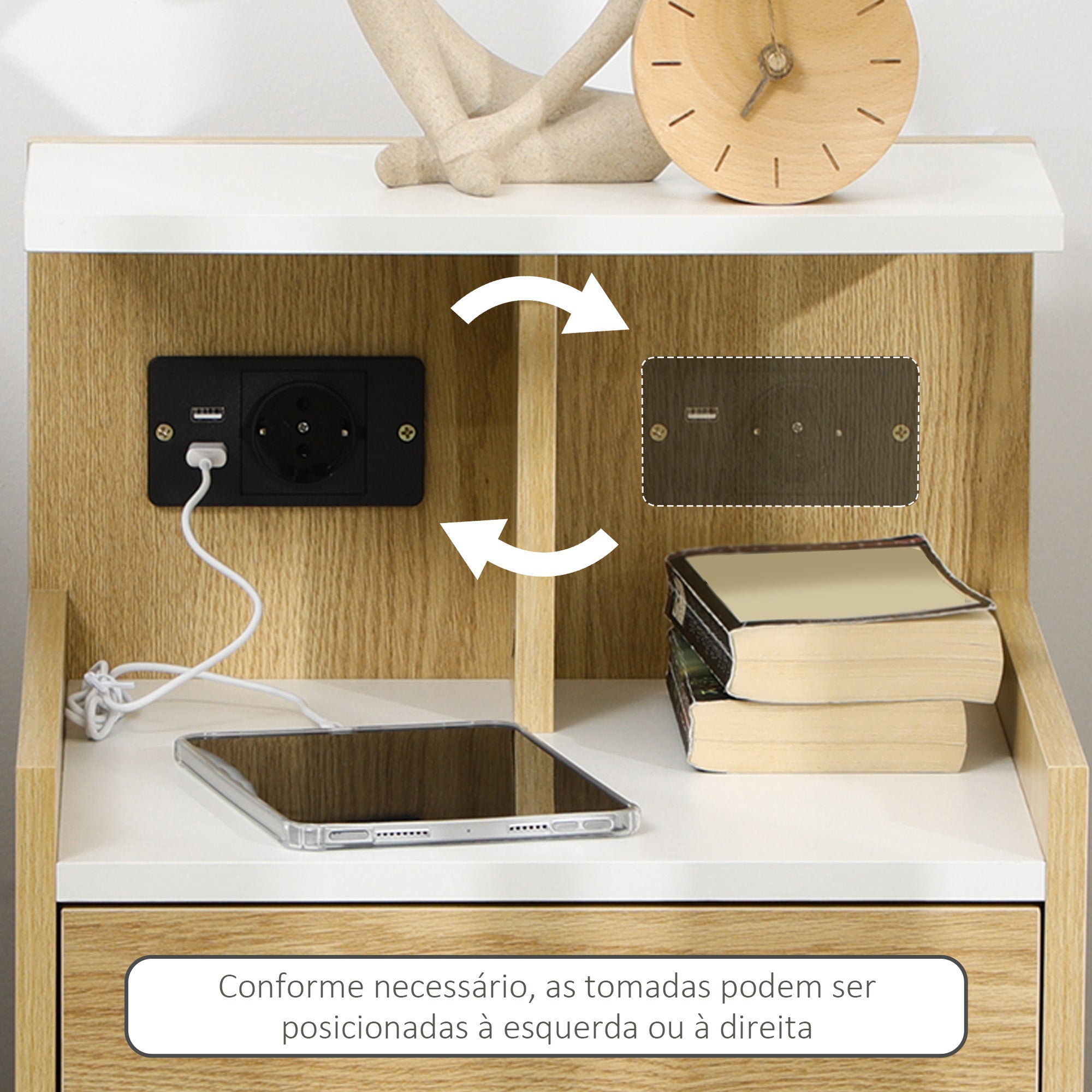 Mesa de Cabeceira Moderna – 40x40x60 cm – Cor de Madeira Natural – Melamina