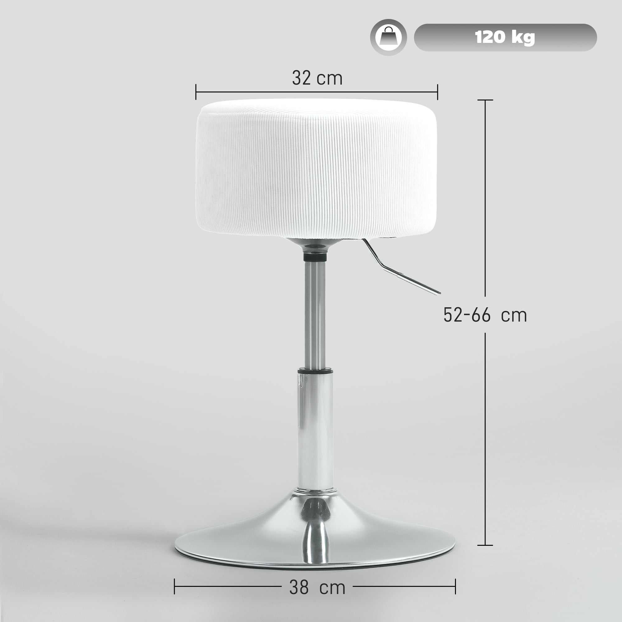 Banco de Bar Giratório Branco Ø38x52-66 cm