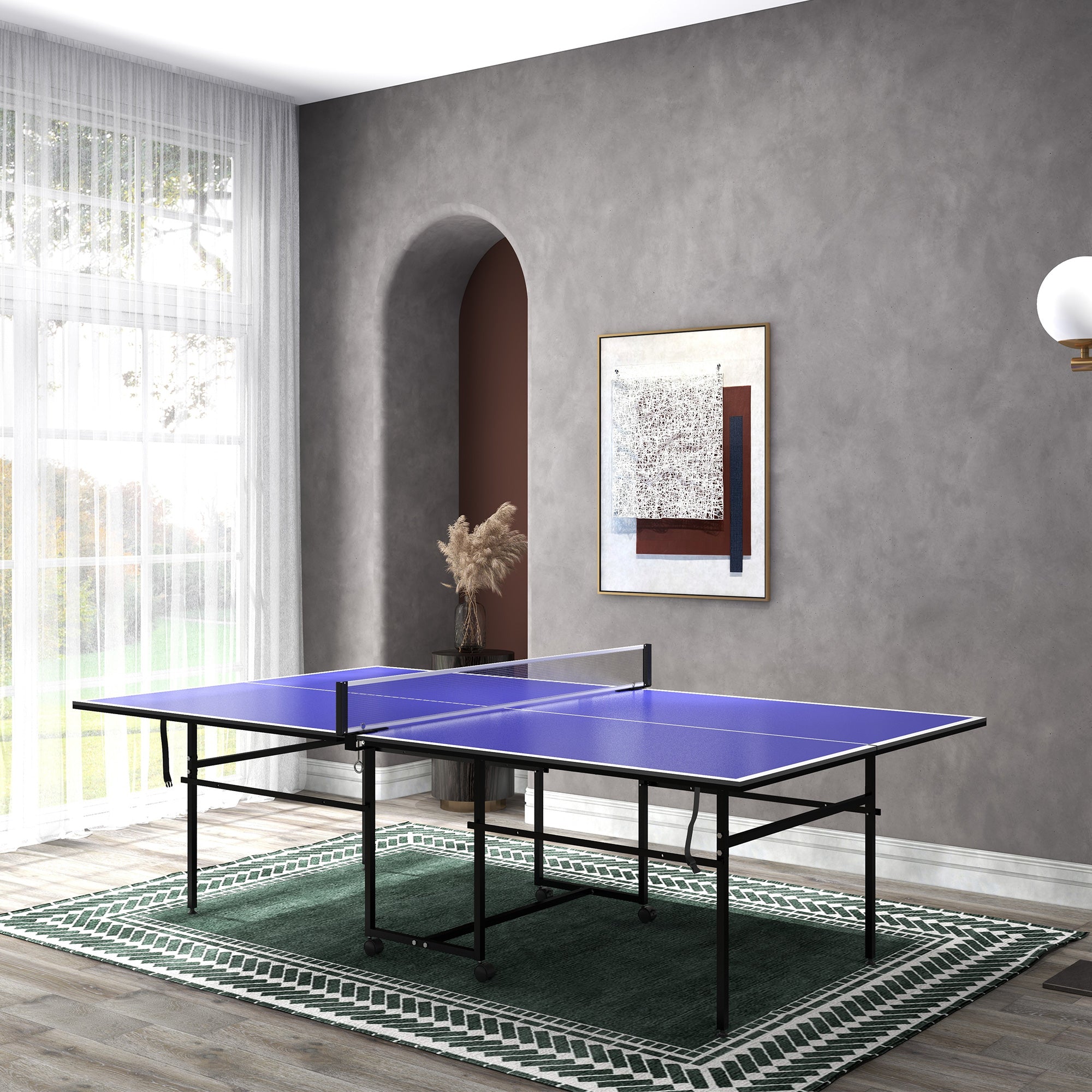 Mesa de Ping Pong Dobrável Profissional – 274x152,5x75,5 cm – Azul – MDF e Aço