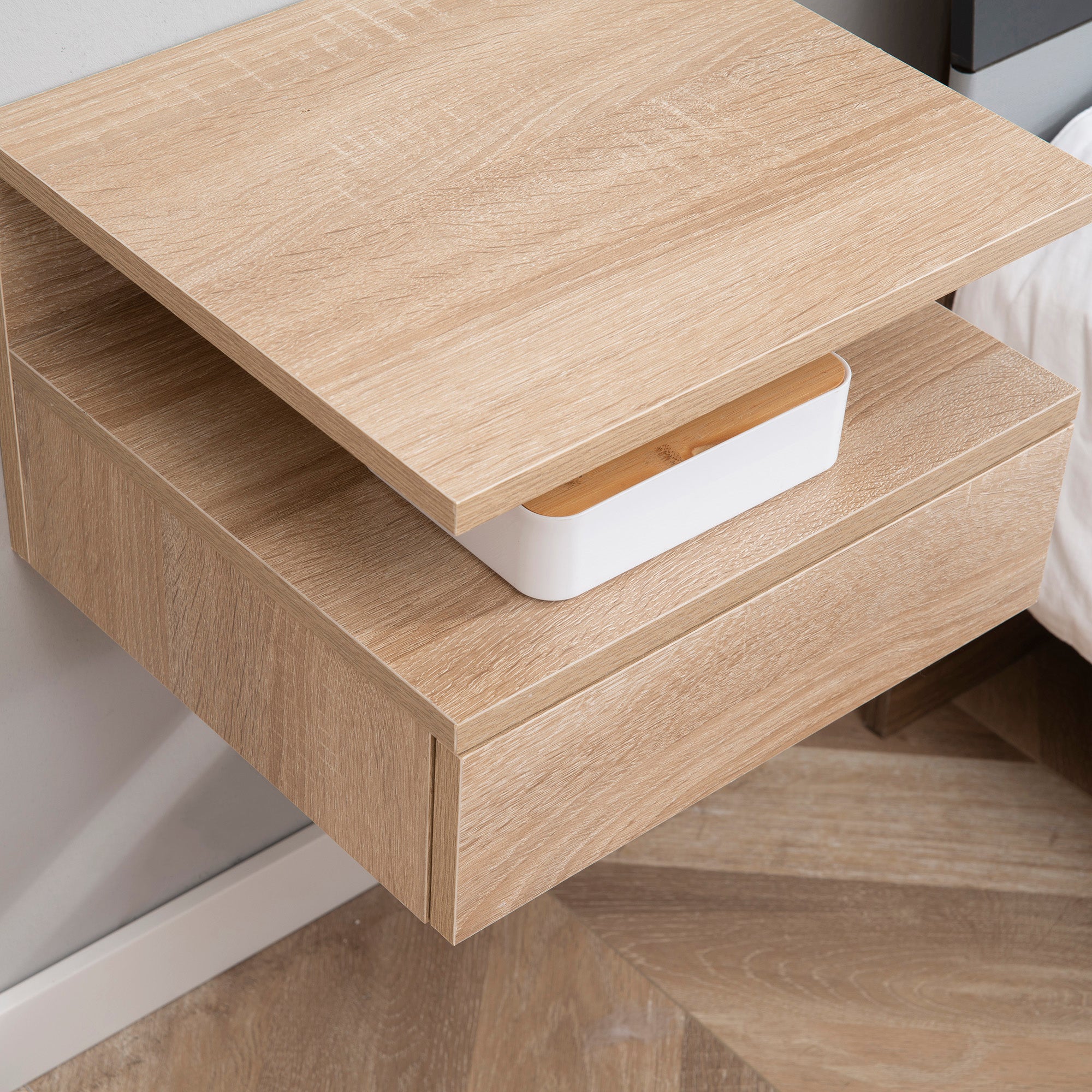 Conjunto de 2 Mesas de Cabeceira Flutuante – 35x32x22,5 cm – Cor Carvalho – Aglomerado