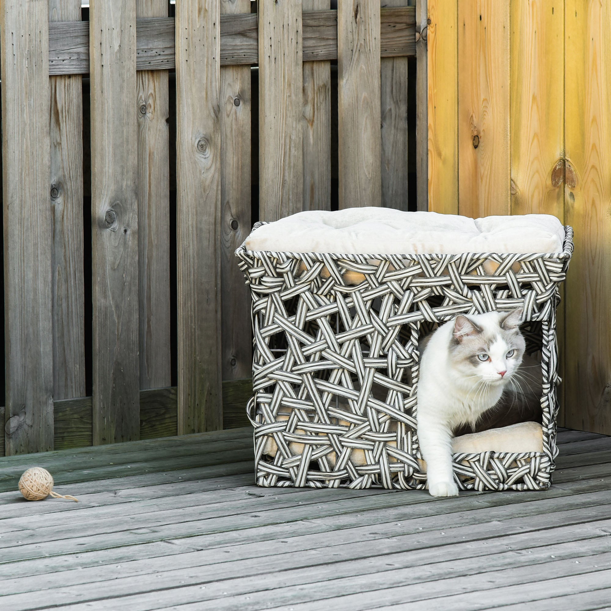 Cama Dupla de Vime para Gatos - 51x42x37cm - Cinza e Bege
