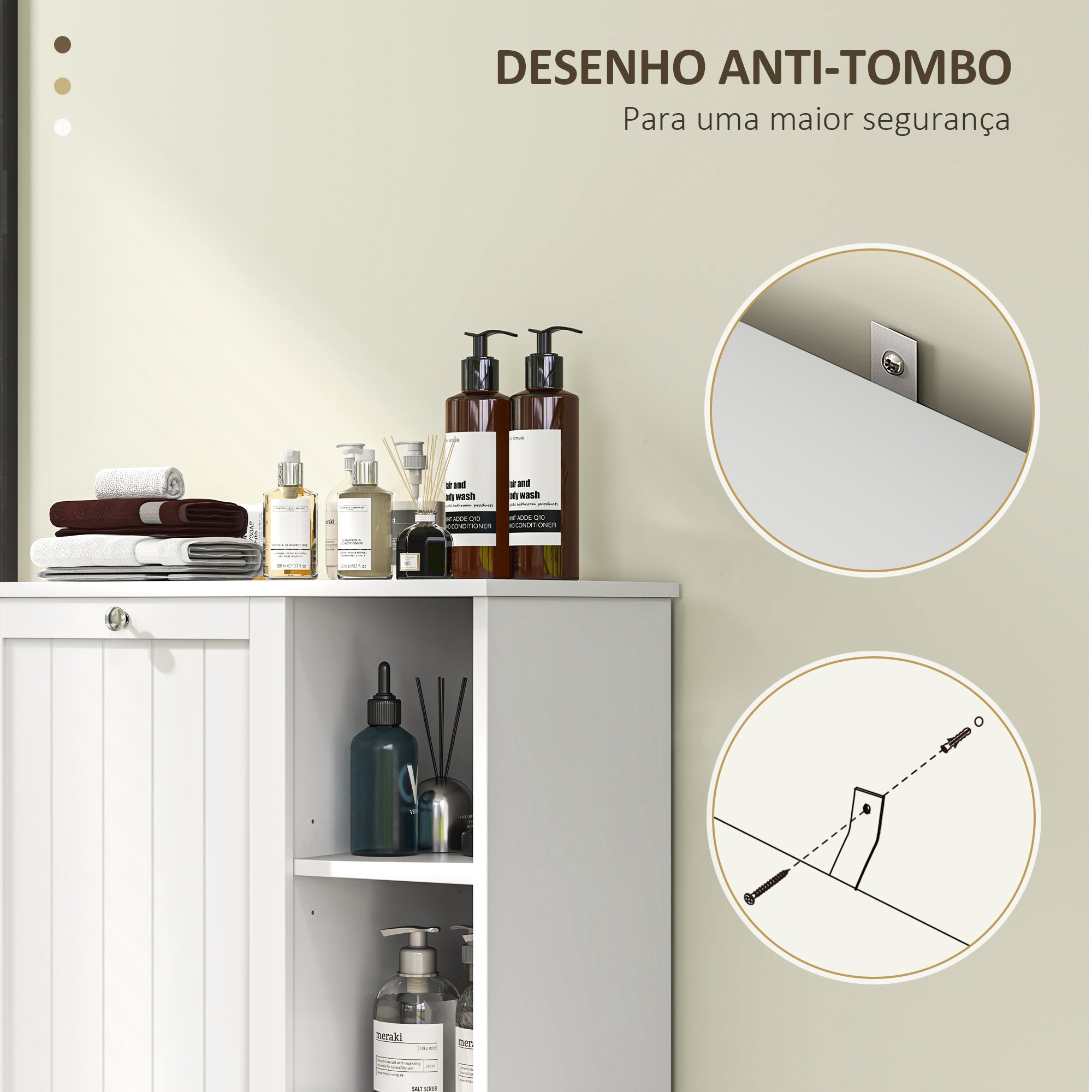 Móvel de Casa de Banho – 60x38x86 cm – Branco – MDF e Melamina