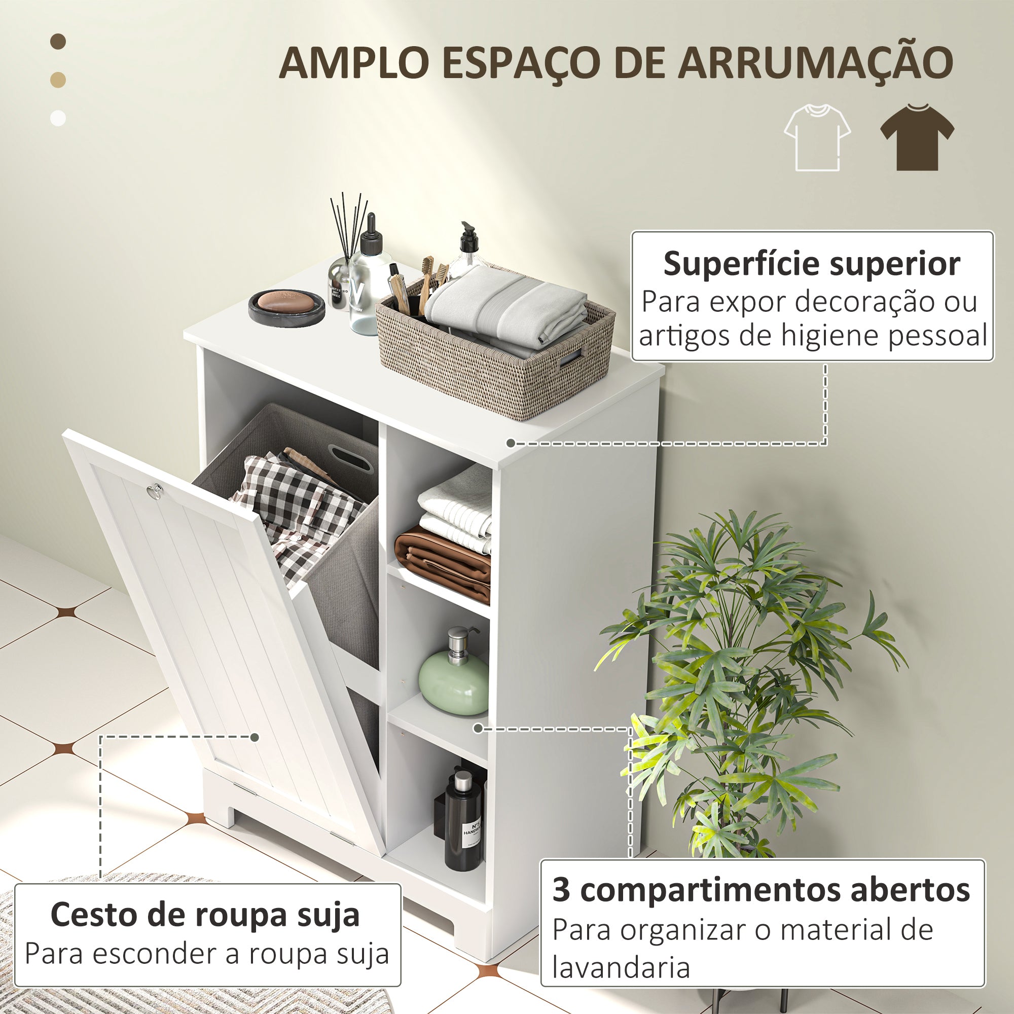 Móvel de Casa de Banho – 60x38x86 cm – Branco – MDF e Melamina