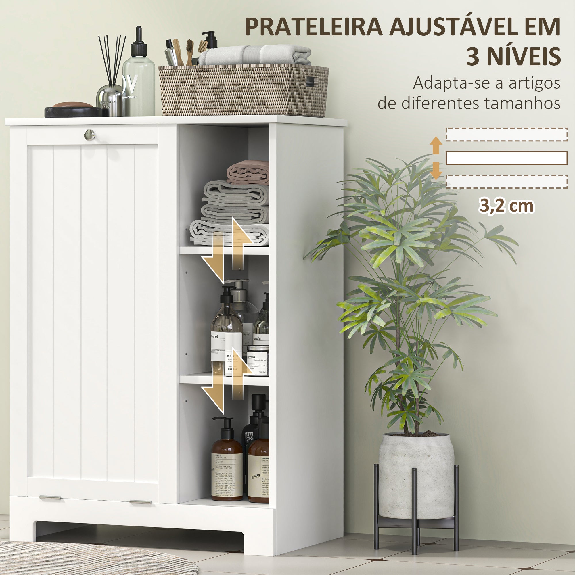 Móvel de Casa de Banho – 60x38x86 cm – Branco – MDF e Melamina