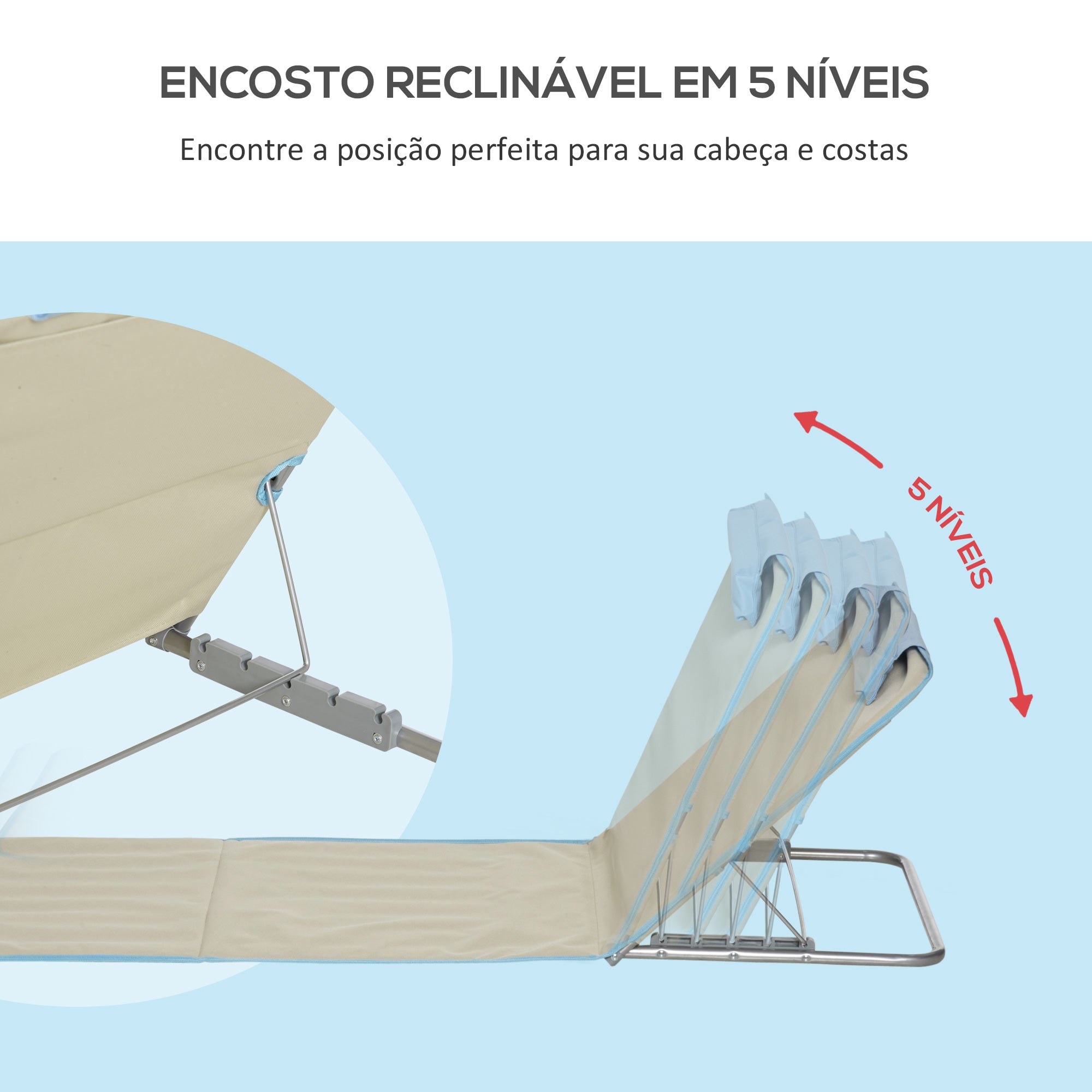 Conjunto de Esteiras de Praia Dobráveis – 124x53x37-50cm – Bege e Azul – Aço e Tecido Oxford