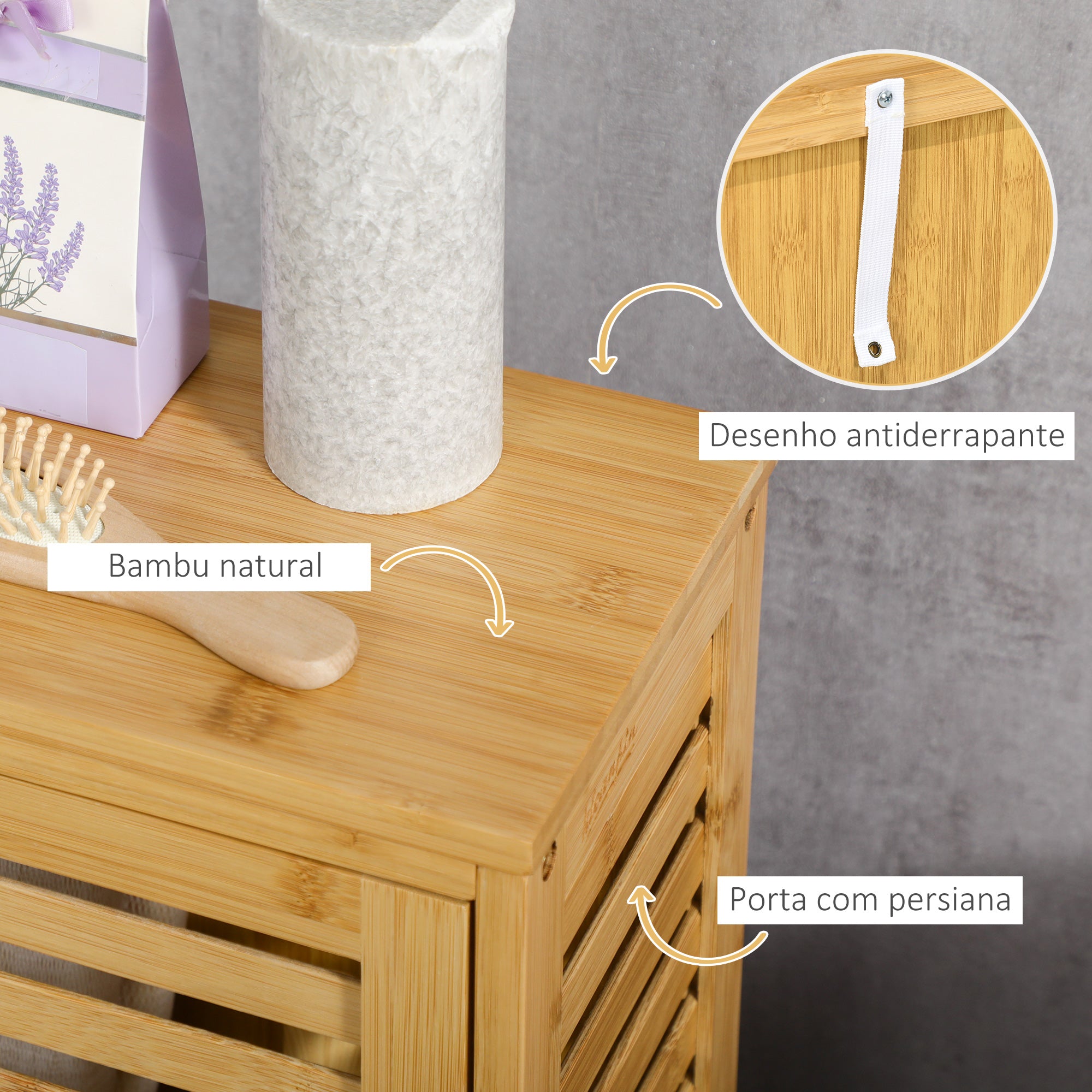 Armário Auxiliar de Casa de Banho – 30x19,9x70 cm – Cor de Madeira Natural – Bambu