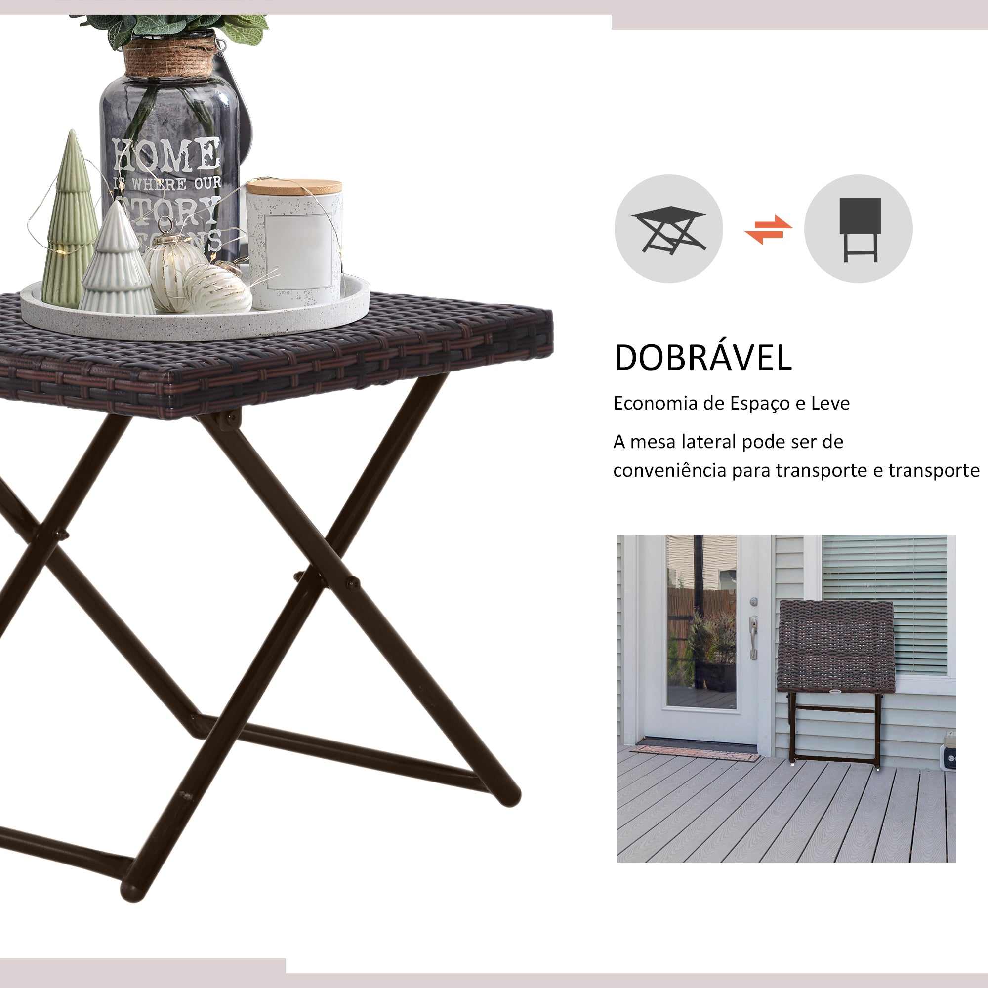 Mesa de Jardim em Vime Sintético Marrom 40x40x40 cm