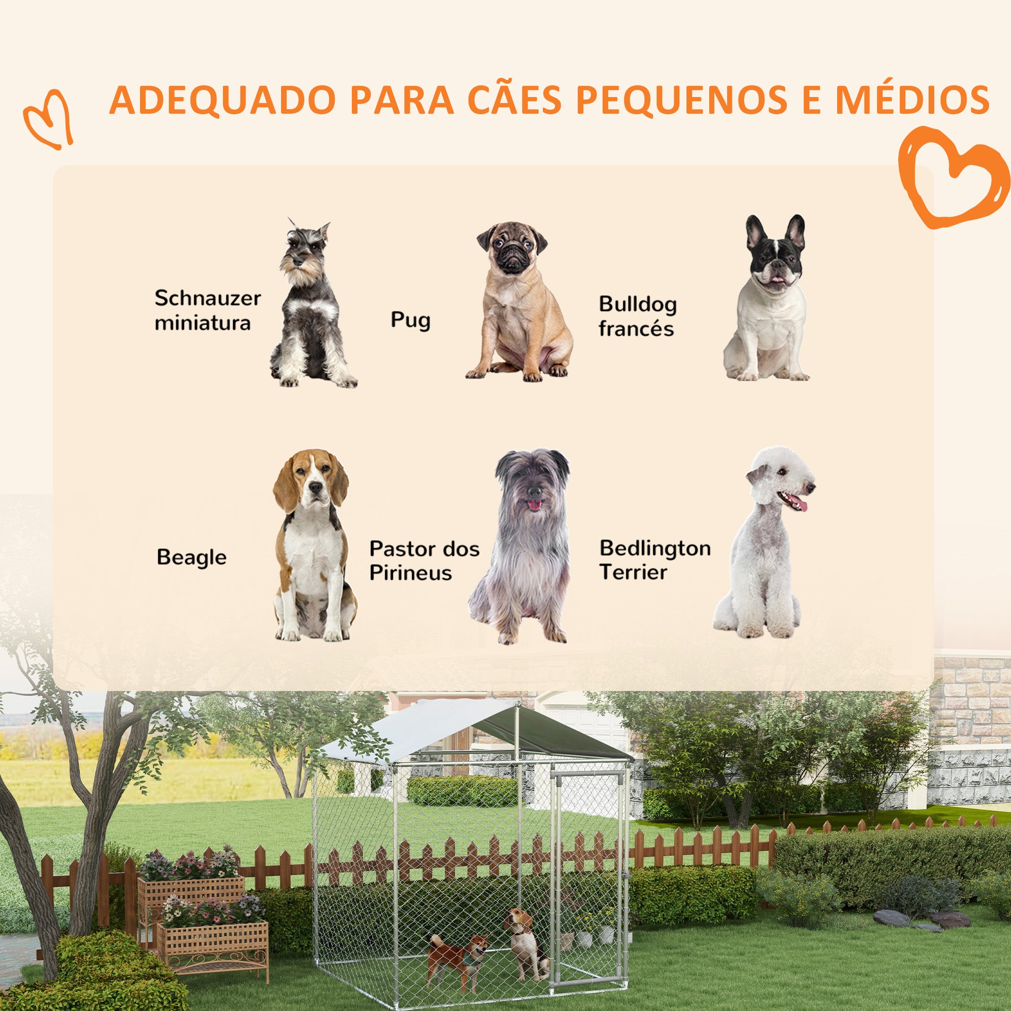 Canil para Cães Médios - Estrutura de Aço - 200x200x237 cm - Cor Prata